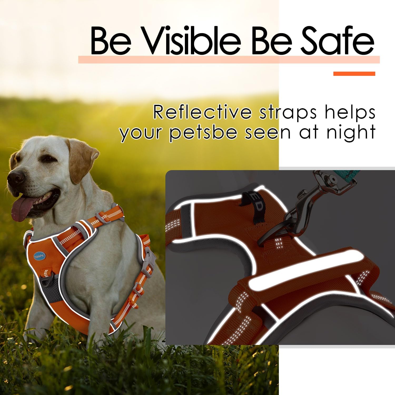 ThinkPet Arnés deportivo transpirable sin tirones con asa, chaleco de seguridad acolchado reflectante para perro con correa reflectante de neón para