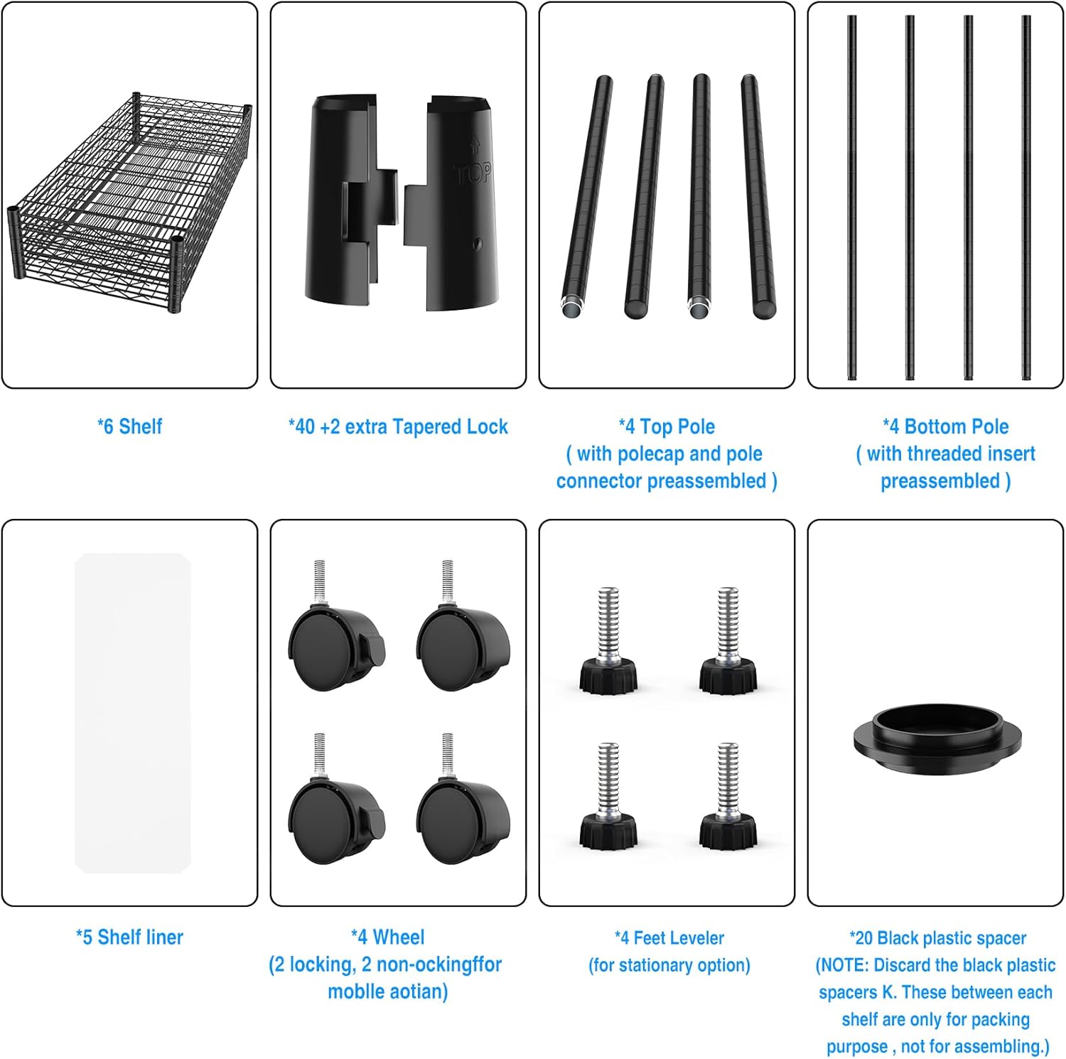 Estantería de alambre NSF de 5 niveles, 14 x 30 x 60 pulgadas, capacidad de 750 libras, estante de metal de almacenamiento ajustable con ruedaspatas