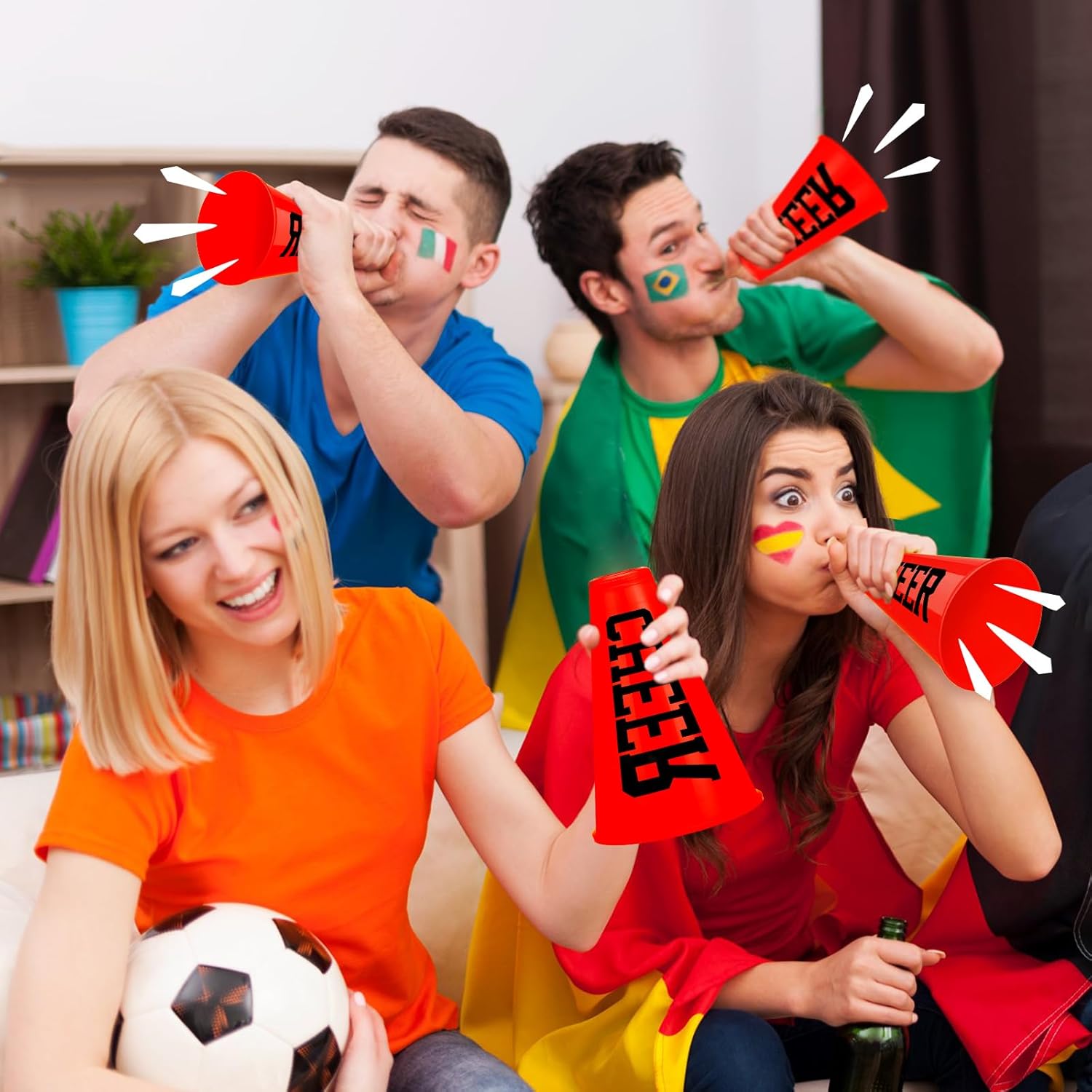 Meooeck 12 piezas de megáfono de animadora roja Noisemaker a granel accesorio de fiesta de plástico para animadoras pequeñas megáfono director de