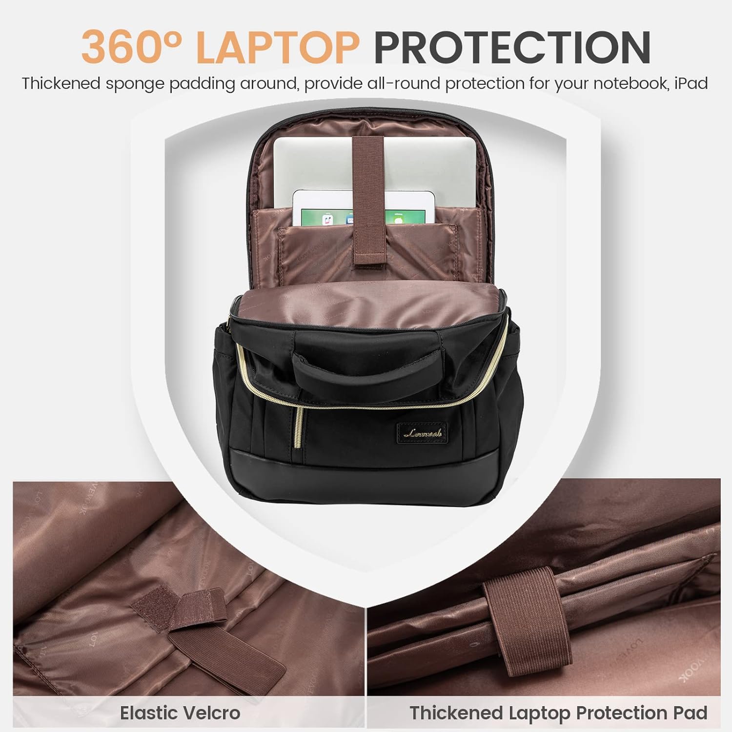 LOVEVOOK Mochila para computadora portátil para mujer, mochila para profesores, enfermeras, trabajo, viajes, mochila para computadora, Negro-1,