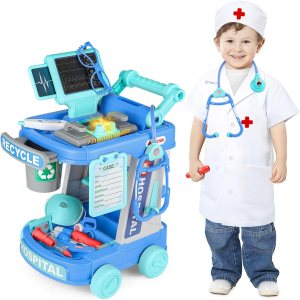 deAO Doctor Cart Kit for Kids Toy Pretend Playset with Doctor Costume Stethoscope and Medical Instruments Role Play Mobile Medical Station Set for deAO Doctor Cart Kit for Kids Toy Pretend Playset with Doctor Costume Stethoscope and Medical Instruments Role Play Mobile Medical Station Set for
