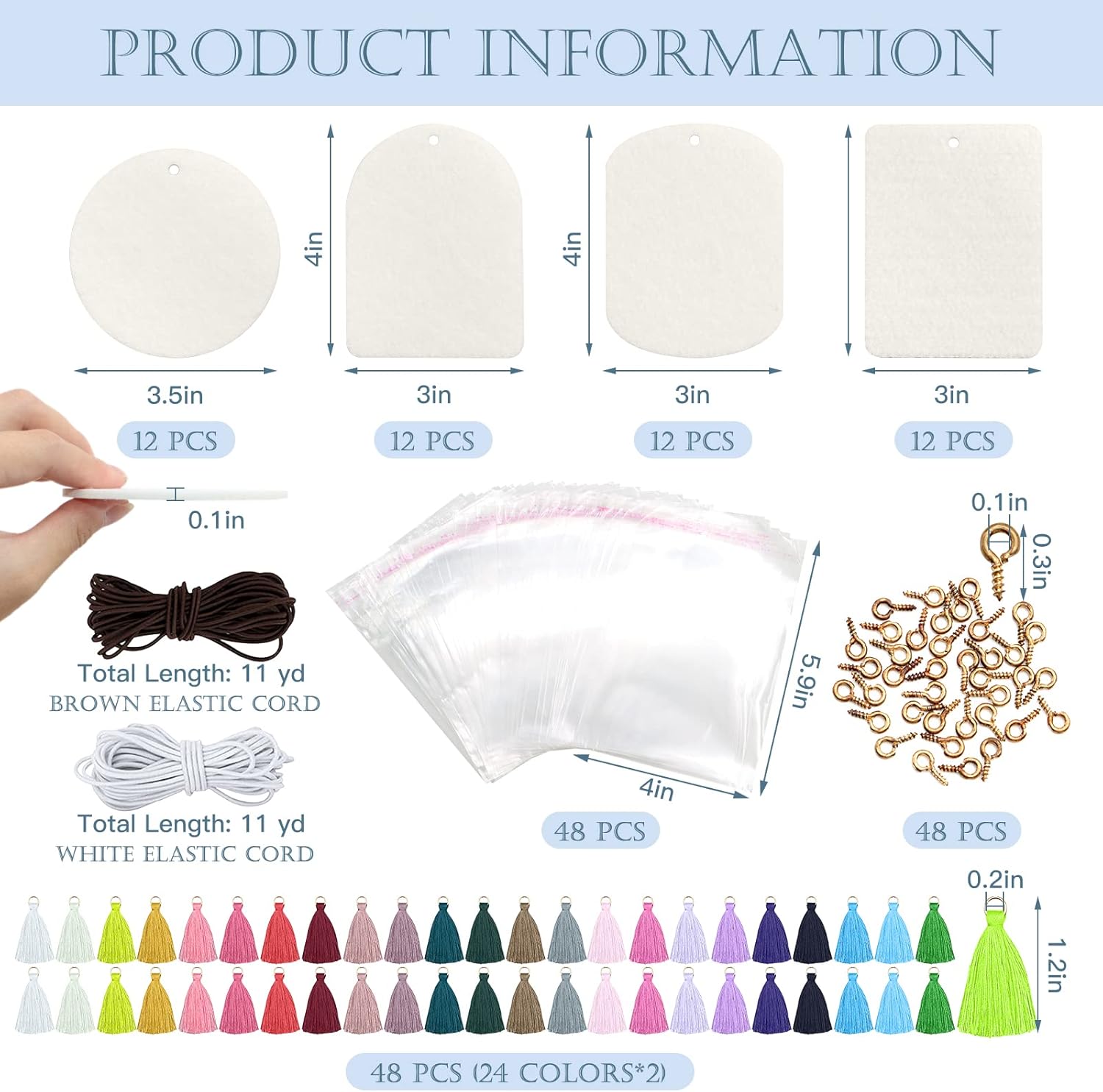 ZOCONE 48 ambientadores de sublimación en blanco con bolsas, borlas, cuerda elástica, fieltro blanco sublimación en blanco a granel para automóvil y