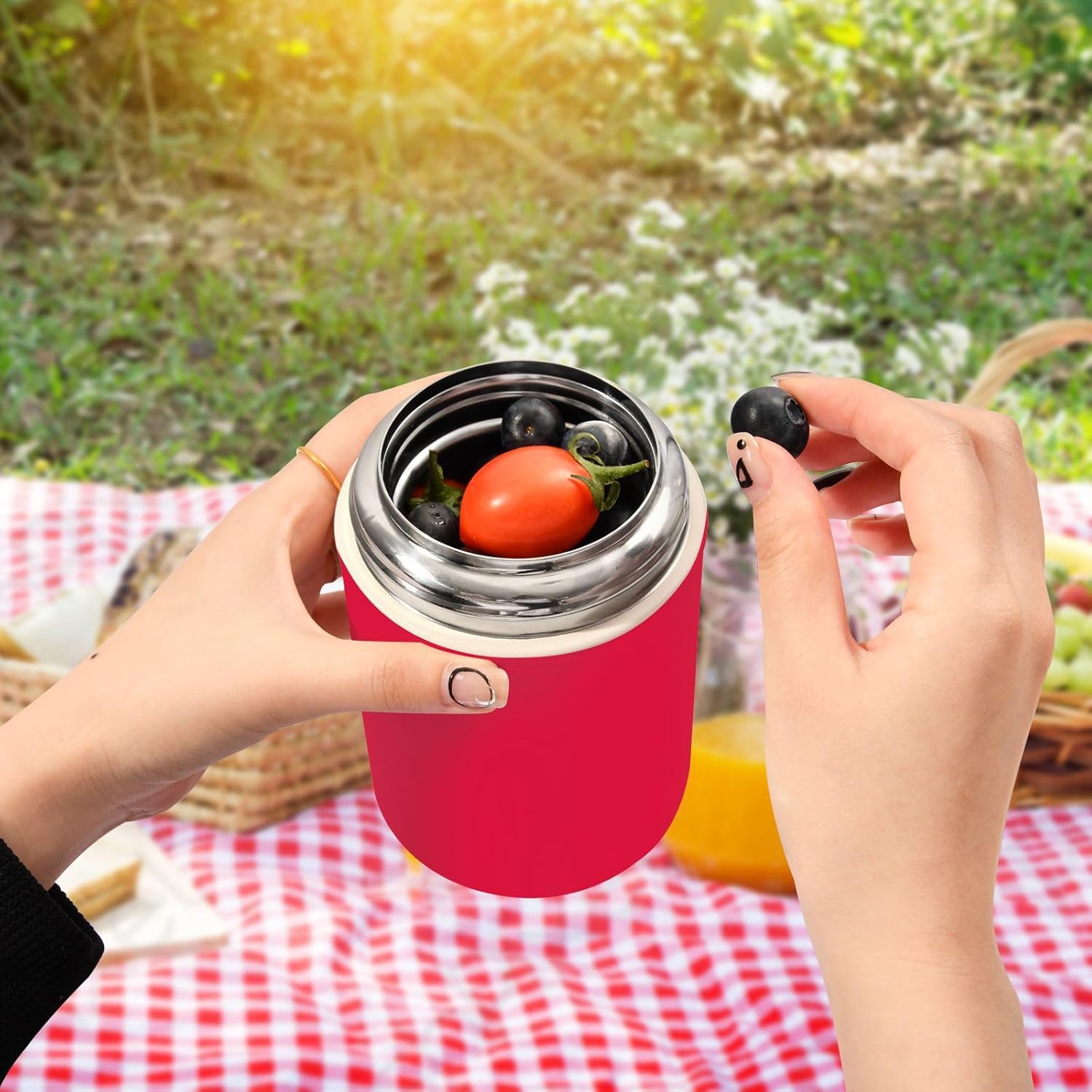 Crimson Kids – Recipiente aislado de alimentos para mujer con cuchara de 17 onzas  16.9 fl oz, lonchera aislada al vacío de acero inoxidable con