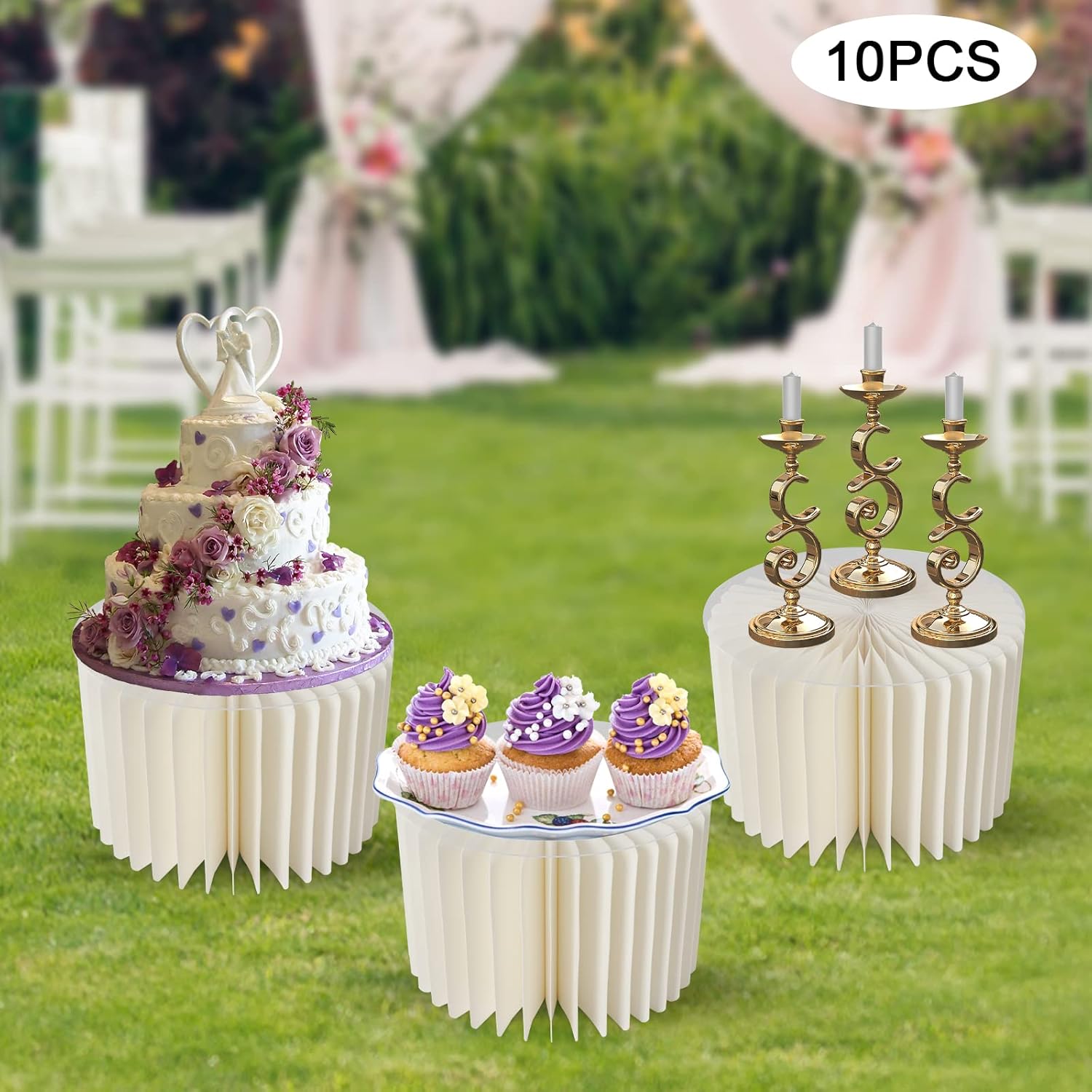 Centros de mesa de boda, jarrones de cartón, 10 columnas plegables con tapa acrílica, jarrón alto para flores, soporte cilíndrico de mesa para