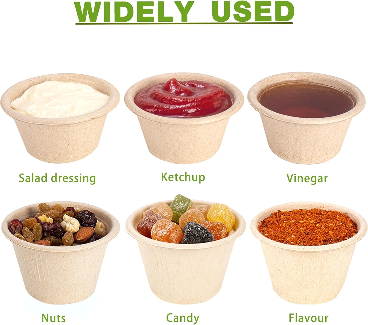 Gere Cuencos desechables para pruebas, paquete de 100, 4 onzas, tazas de soufflé de fibra de bagazo biodegradable natural, tazas de condimentos,