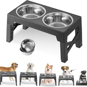 Tazones elevados para perros, con 5 alturas ajustables con 2 cuencos gruesos de acero inoxidable de 50 onzas para perros pequeños, medianos y Tazones elevados para perros, con 5 alturas ajustables con 2 cuencos gruesos de acero inoxidable de 50 onzas para perros pequeños, medianos y