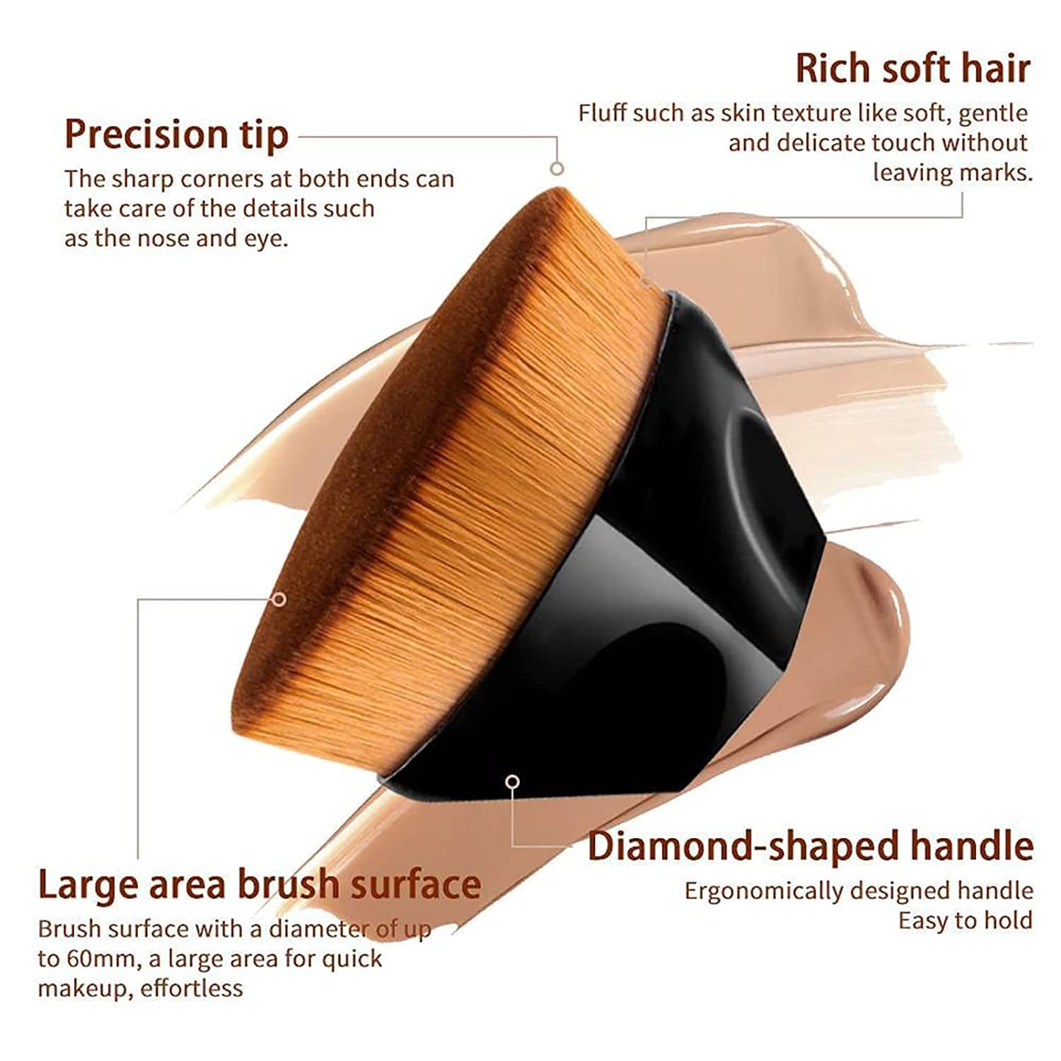 Cepillo de Maquillaje con Tapa Plana, Brochas de Maquillaje con Tapa Plana, Brochas de Maquillaje con Tapa Plana, Brochas de Maquillaje para Mezclar