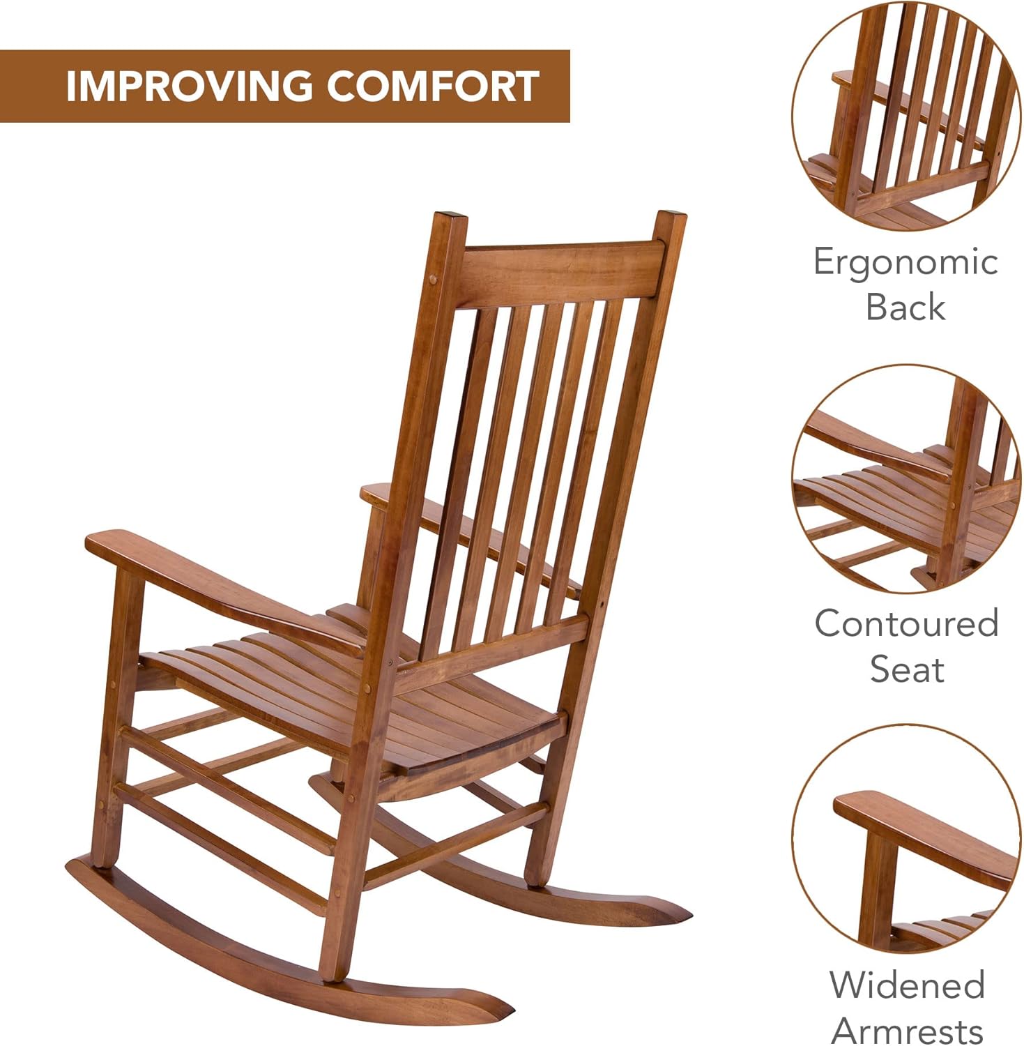 Shine Company Vermont – Juego de 2 mecedoras para porche delantero al aire libre, color roble