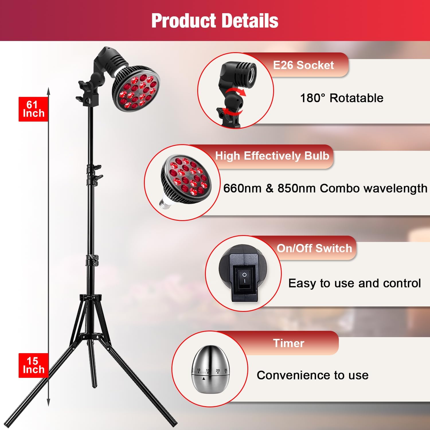 Lámpara de terapia de luz roja para uso corporal y facial, luz roja de 660 nm y combinación de luz infrarroja cercana de 850 nm, dispositivo de