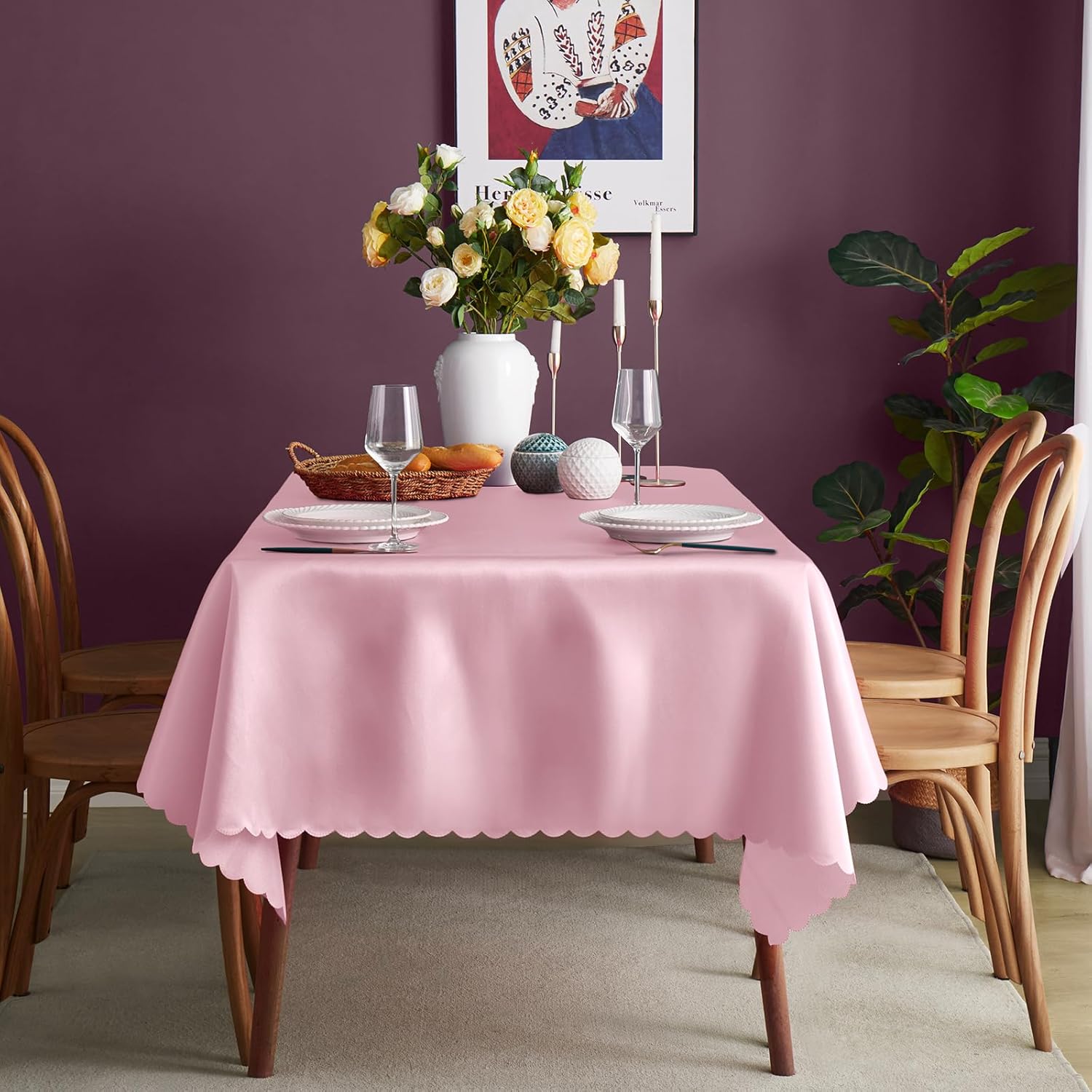 Paquete de 6 manteles de satén rosa de 58 x 102 pulgadas, rectangular, brillante, sedoso y suave, para decoración de banquete de boda, fiesta