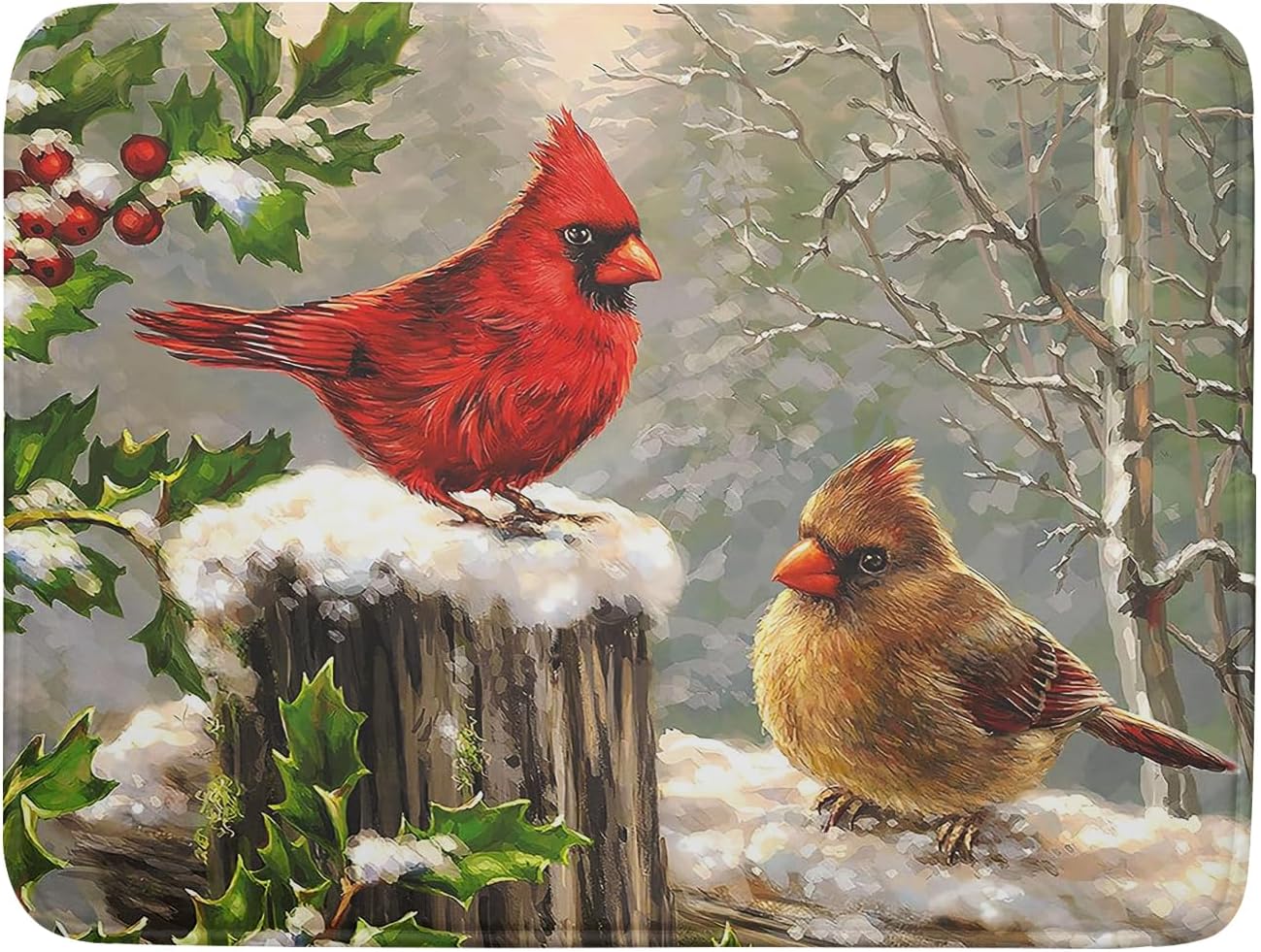 Winter Cardinals – Tapete de secado de platos para encimera de cocina, tapete de secado de platos de microfibra Merry Christmas de 18 x 24 pulgadas,
