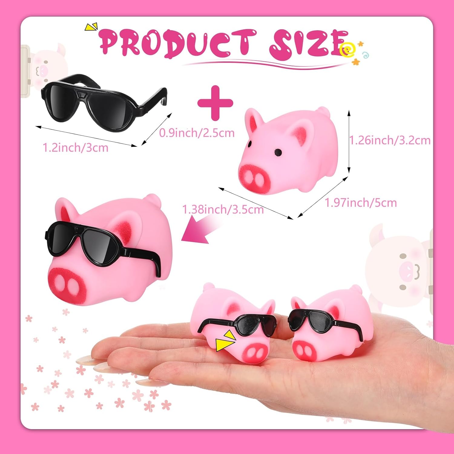 Liliful Mini juguete de baño de cerdo de goma con gafas de sol, juguetes de cerdo flotante y chirriante, juguete de cerdo rosa, juguetes de bañera