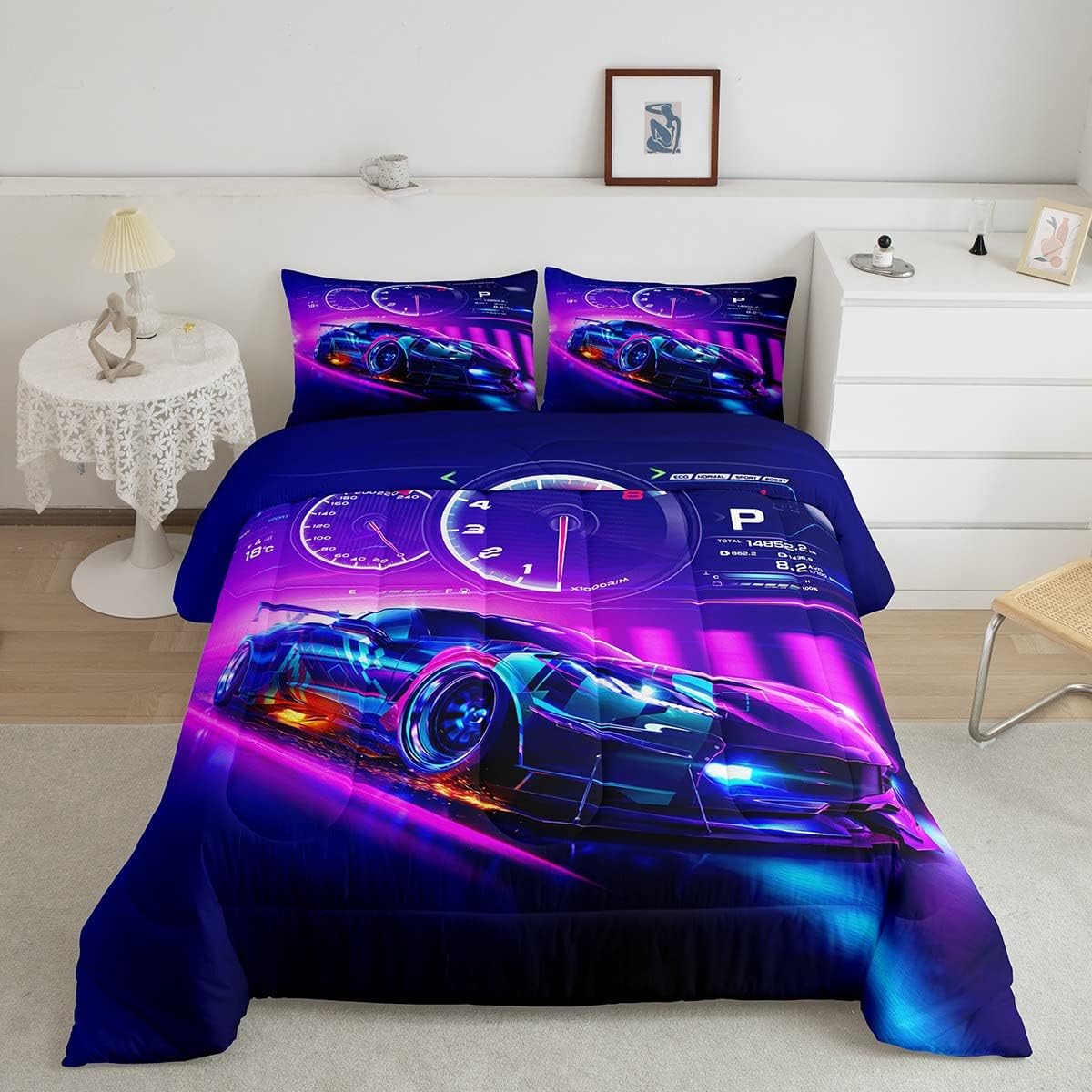 Feelyou Juego de edredón de coche deportivo de carrera, juego de ropa de cama para niños y niñas, velocidad fresca, decoración temática de deportes