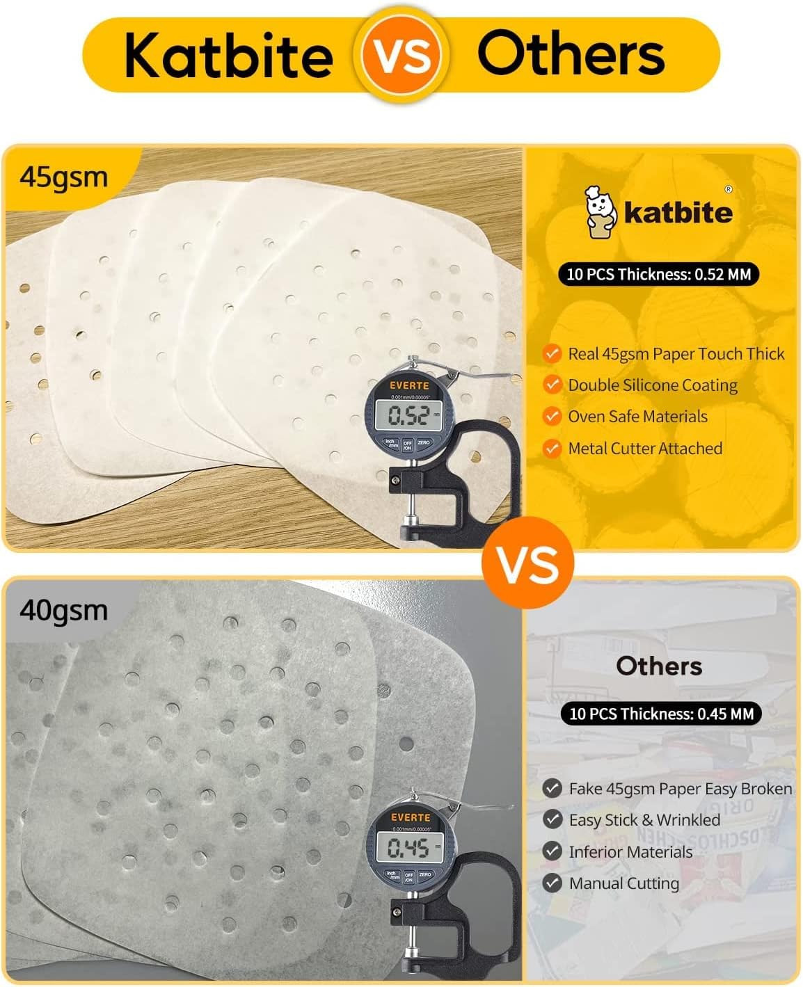 Katbite 200 piezas de papel pergamino para freidora de aire de 7.5 pulgadas, forros cuadrados antiadherentes resistentes para freidora de aire,