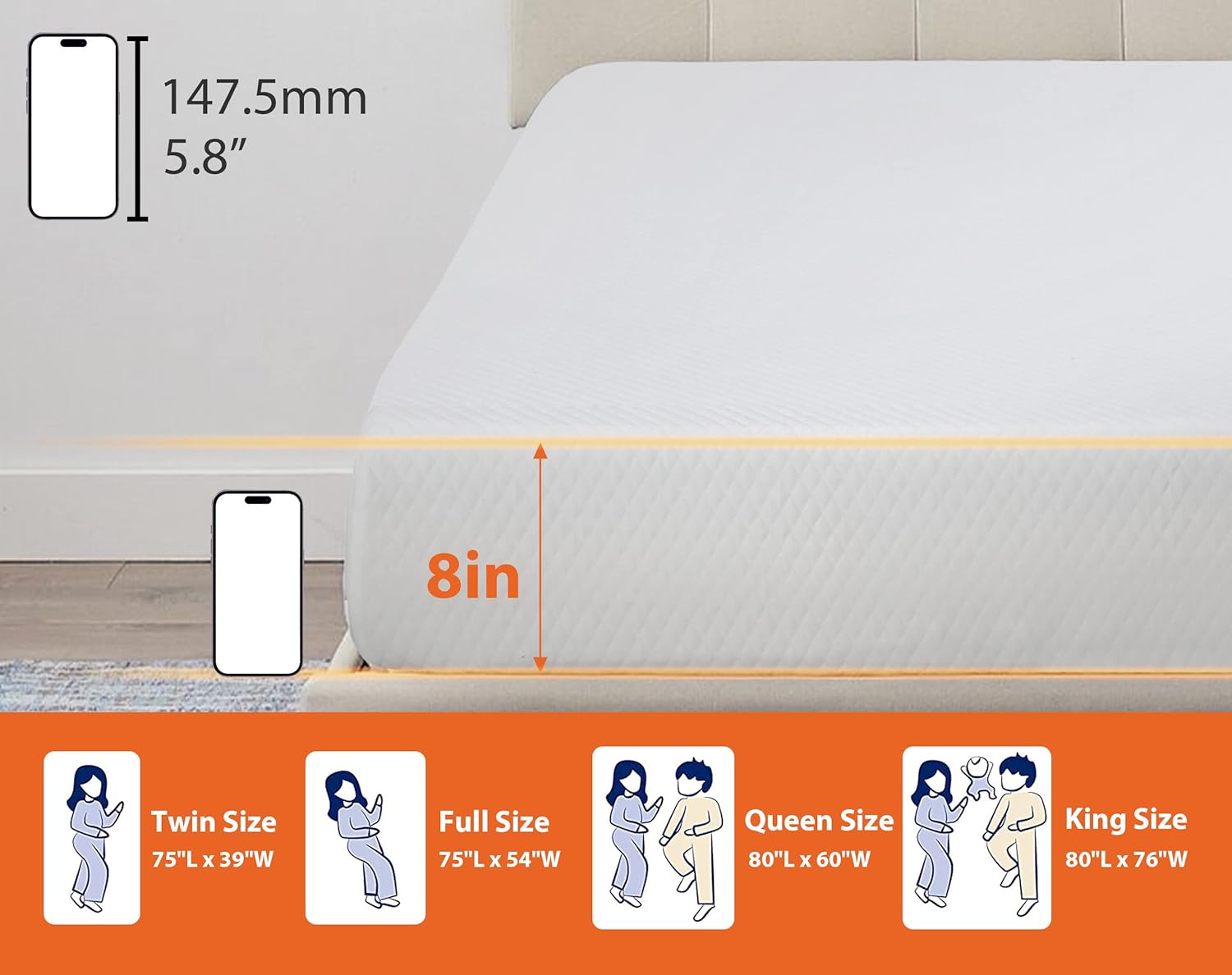 BIQWBIC Colchones tamaño Queen de 5681012 pulgadas, colchón híbrido de espuma viscoelástica de gel para sueño fresco y alivio de presión, colchón