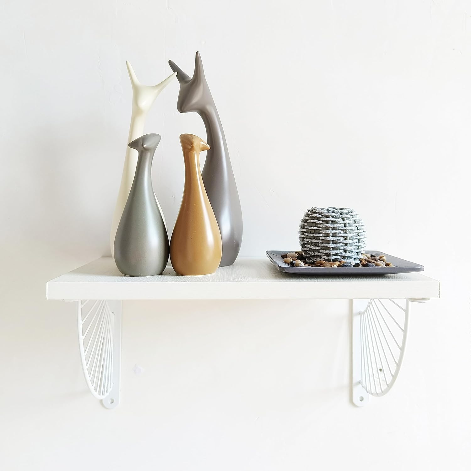 Soportes decorativos para estantes, soportes de metal de latón, decoración de pared, soporte moderno para estantes flotantes de bricolaje, blanco, 6