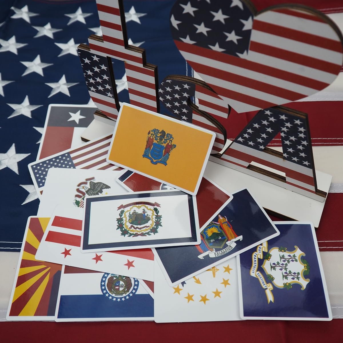 50 calcomanías de bandera del estado estadounidense, calcomanías de bandera de los Estados Unidos (rectángulo)