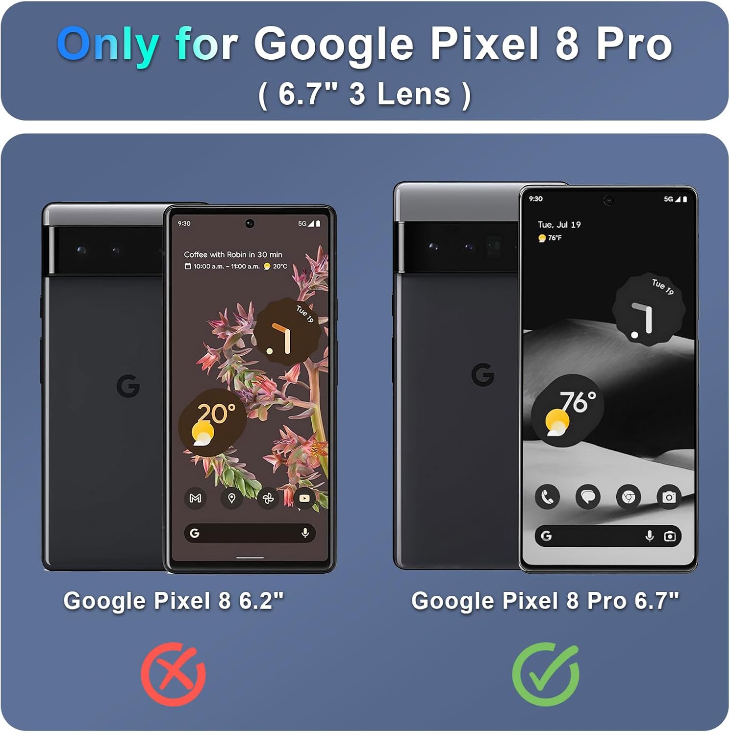 YENAPOON Funda para Google Pixel 8 Pro, protección contra caídas de grado militar de 10 pies, paquete de 2 protector de pantalla de vidrio templado