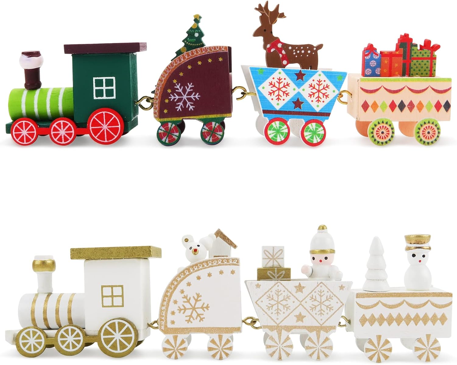 2 adornos de tren de madera de Navidad, mini decoración de tren pintado, juguetes de regalo para niños, adorno de mesa de Navidad para fiesta de