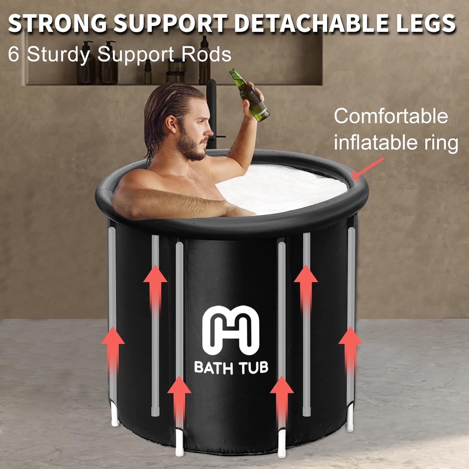 Bañera plegable portátil para adultos, bañera de hidromasaje, bañera plegable independiente para el hogar, bañera de hidromasaje con cojín (31.5 x