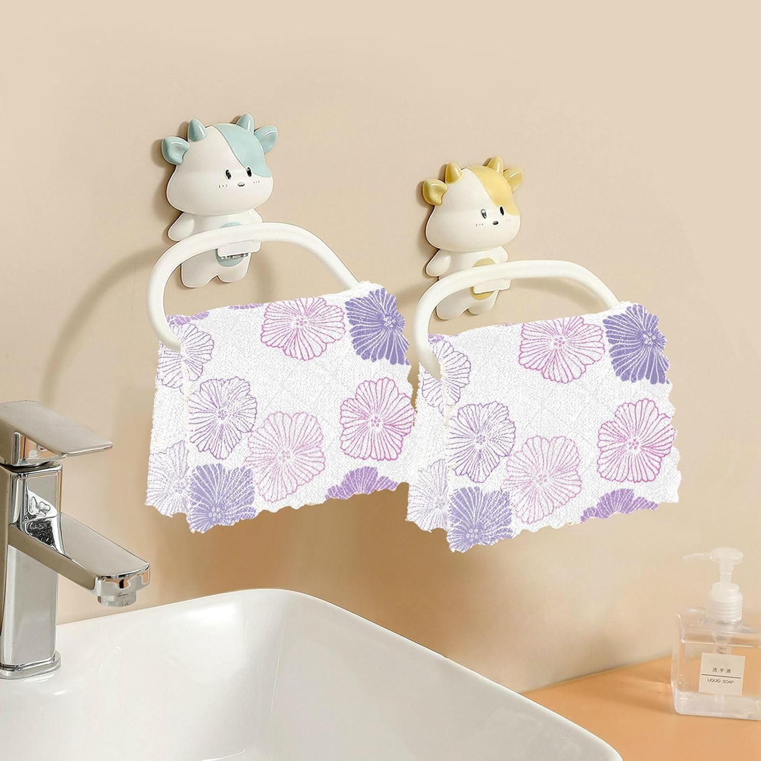 Purple Pink Flowers Doodle Cotton Decorative Dish Clothes for Washing Dishes Fast Drying 6 Pack Microfiber Drying Towel Kitchen for