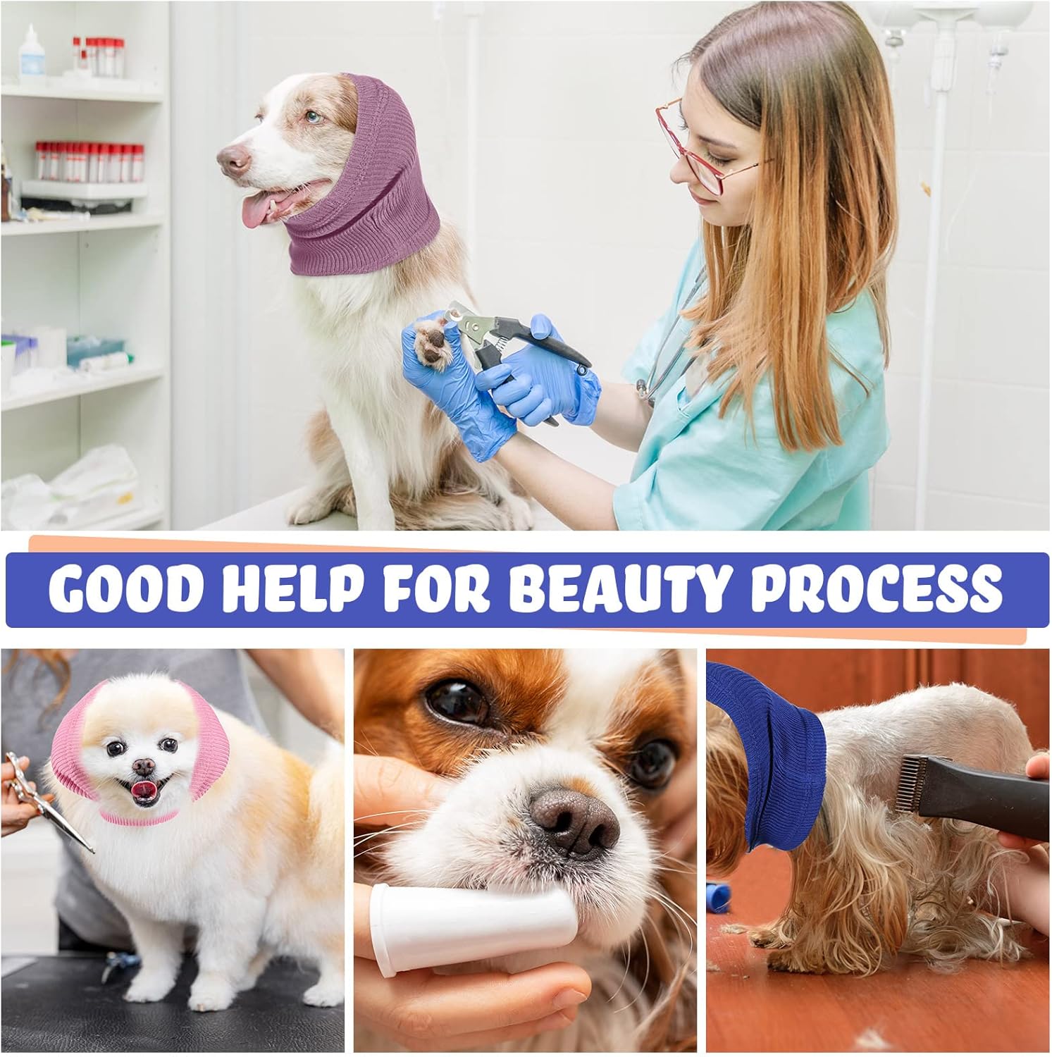 4 piezas de 3 tamaños para perros, cubierta para orejas de perro, sin solapa, a prueba de sonido, para perros, ladridos y baños, bufanda cálida de