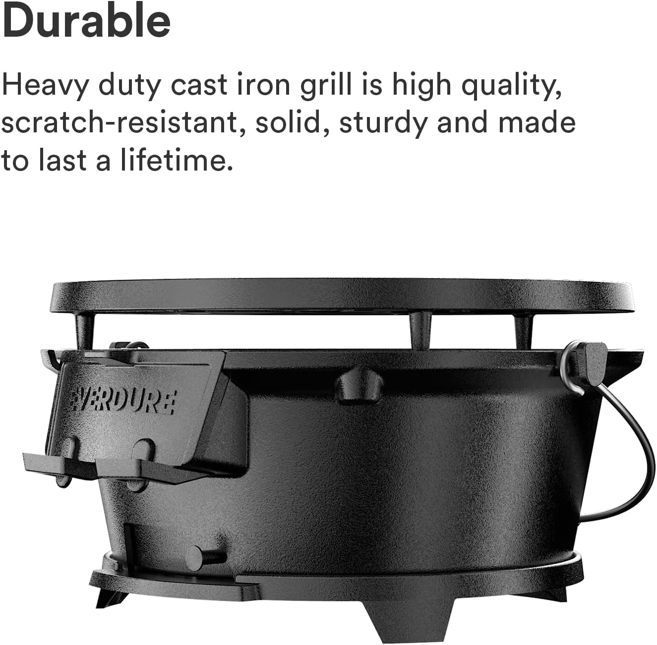 Everdure Parrilla redonda de hierro fundido y cubierta, para exteriores, portátil, 2 en 1, parrilla de mesa y plancha – 100% hierro fundido,