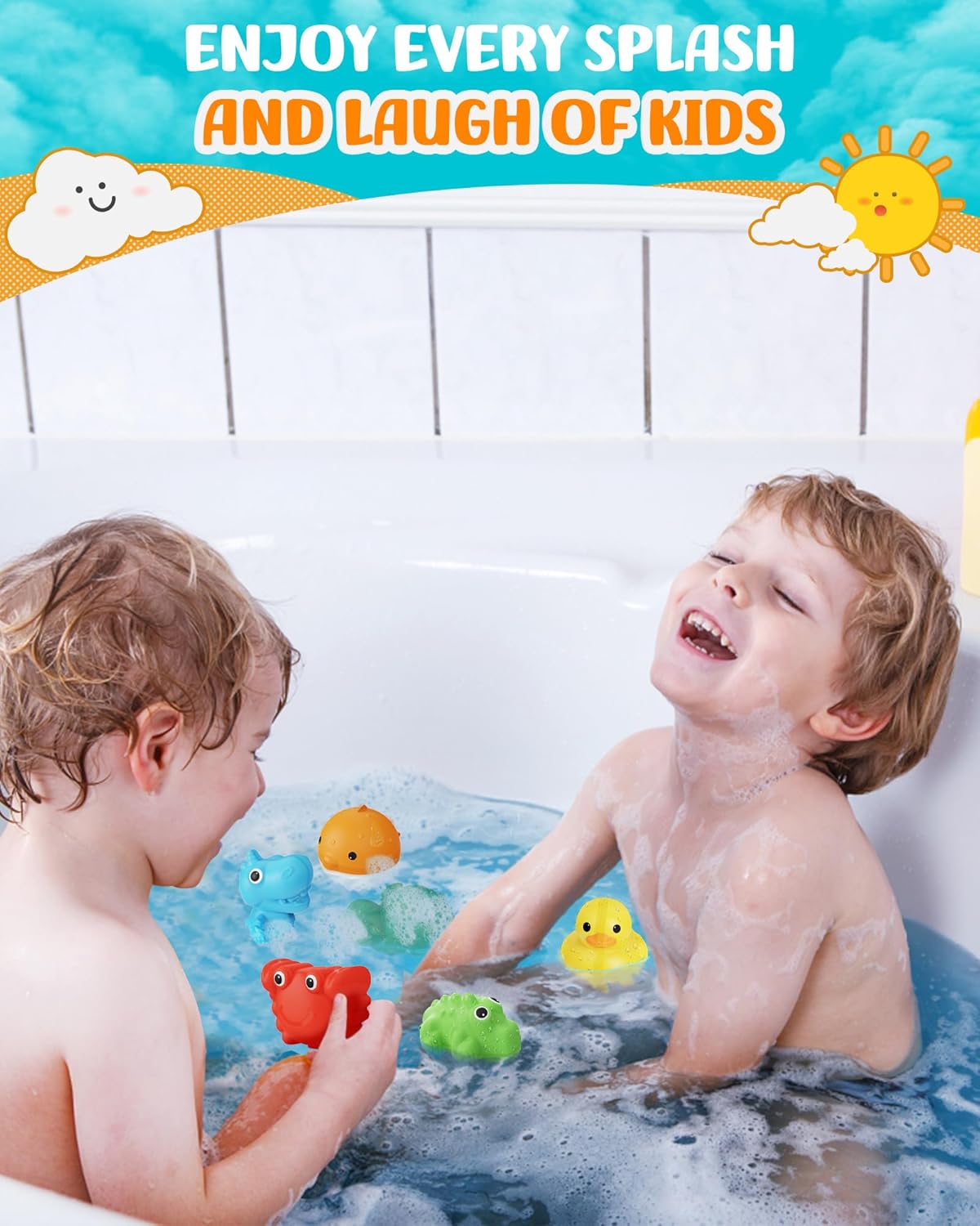 Juguetes de baño para bebés de 6, 12 y 18 meses, juguetes de baño con forma de animal, juguetes de baño de silicona suave, esenciales para el baño