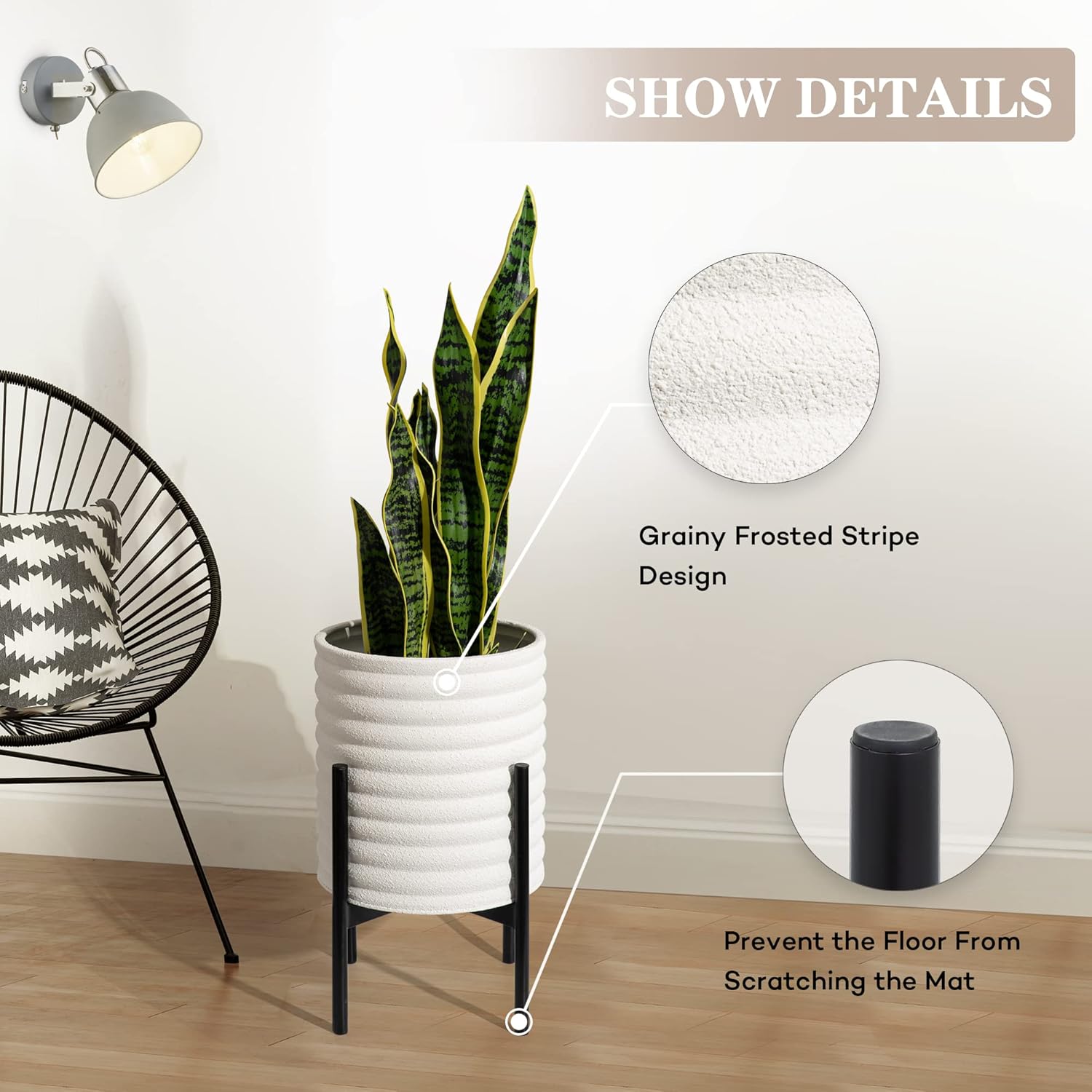 Oakrain Macetas de mediados de siglo para plantas de interior, juego de 2, macetas decorativas modernas de metal para sala de estar, oficina, jardín