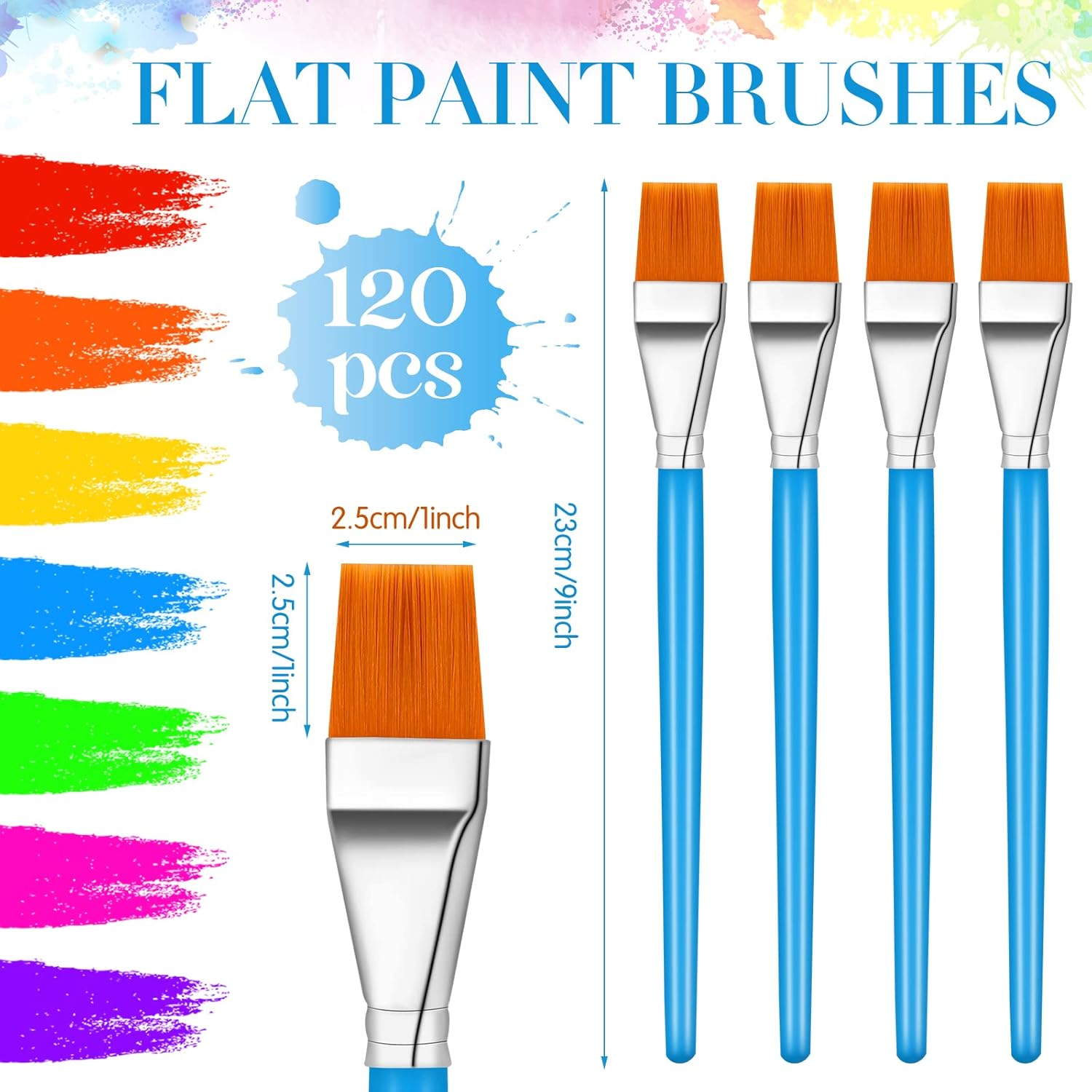 120 Pieces 1 Inch Flat Paint Brushes Acrylic Paint Brush Artist Craft Paint Brushes Watercolor Small Brush Bulk Painting Brush Art Detail Oil Brush