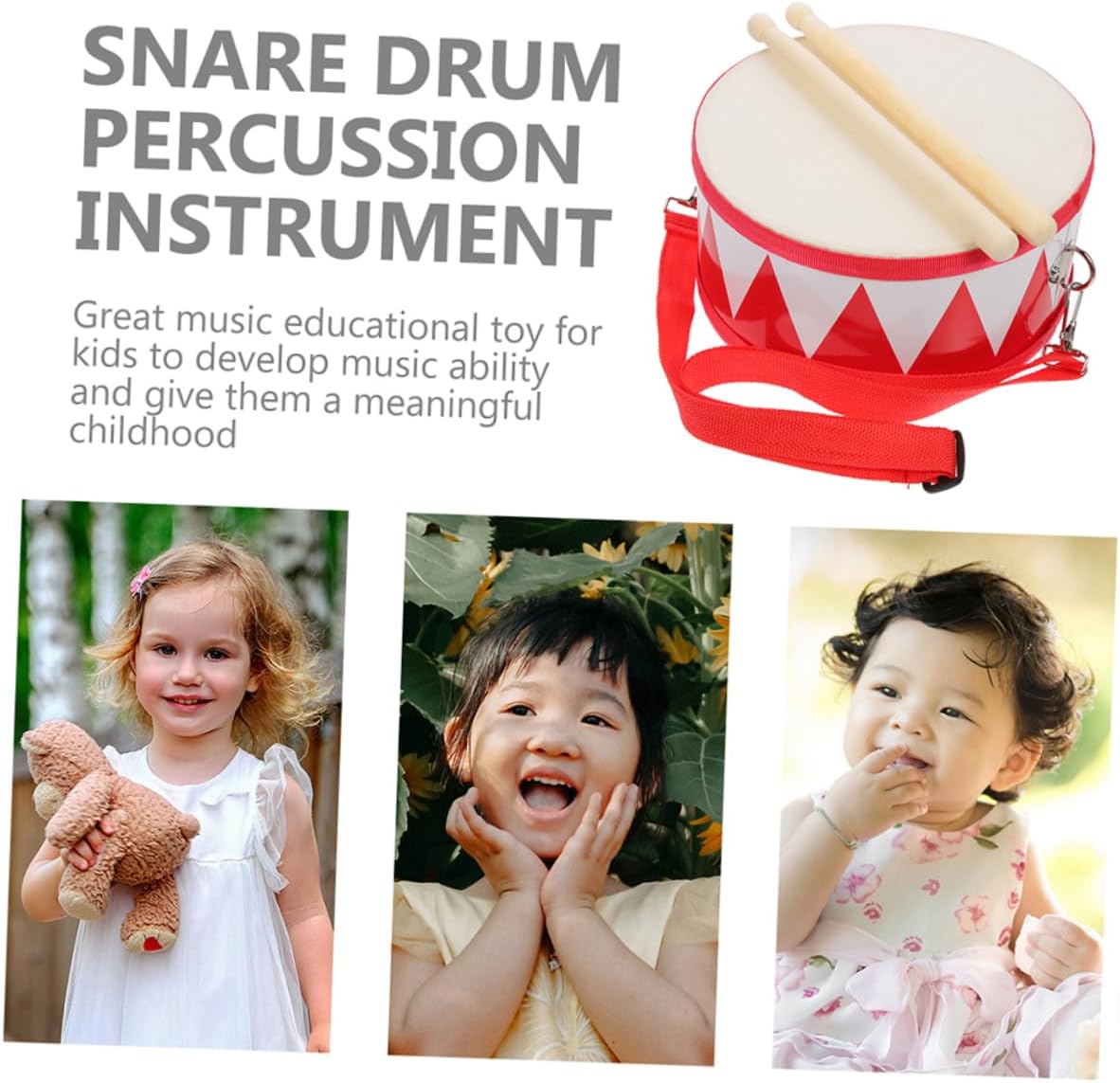 Vaguelly 1 juego de tambor de caja para niños tambor de música para niños pequeños de 8 pulgadas, tambor para niños, cabeza de doble cara, con