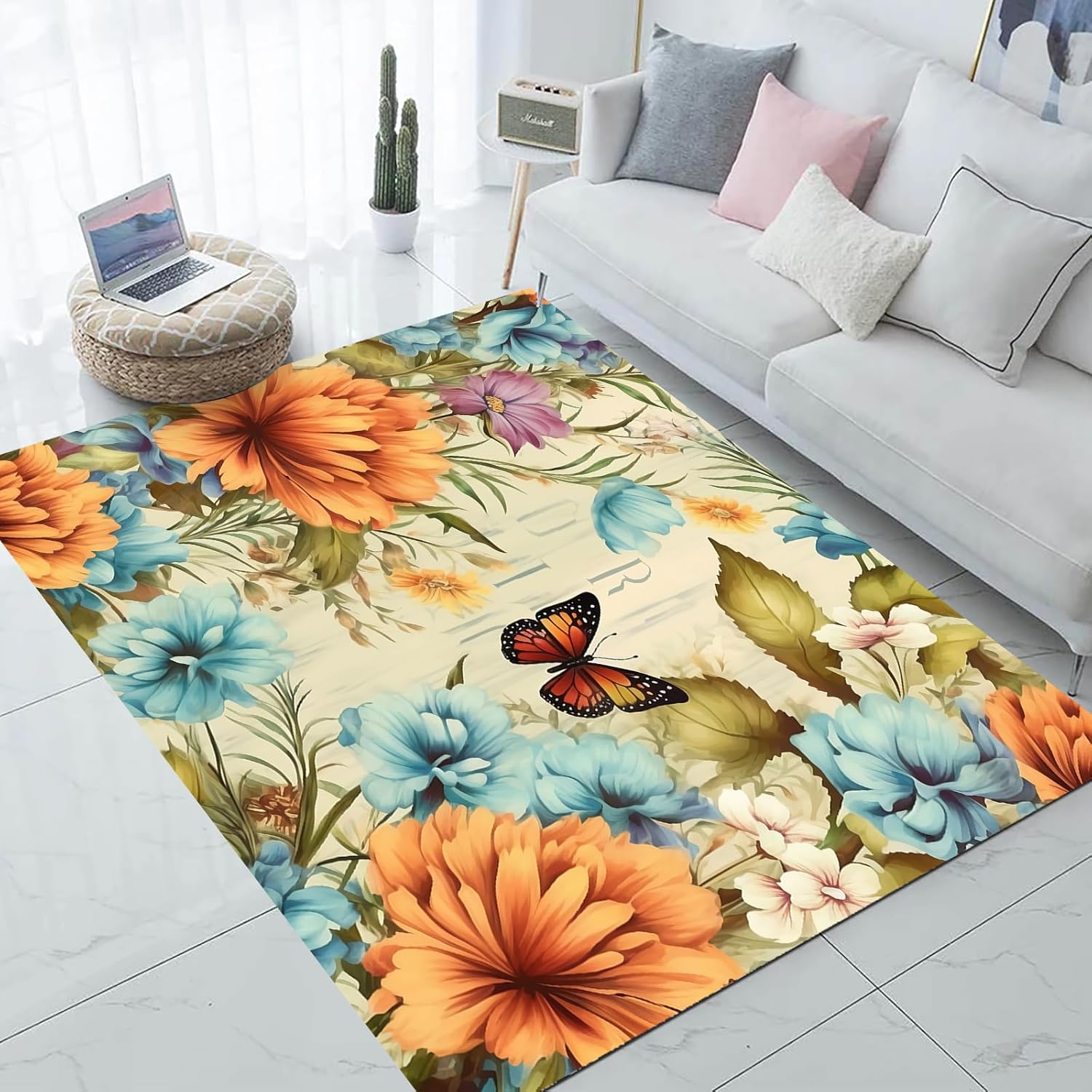 TEBUTI Alfombra de área de arte abstracto de mariposa para interiores, alfombra antideslizante para cocina, sala de estar, dormitorio, comedor
