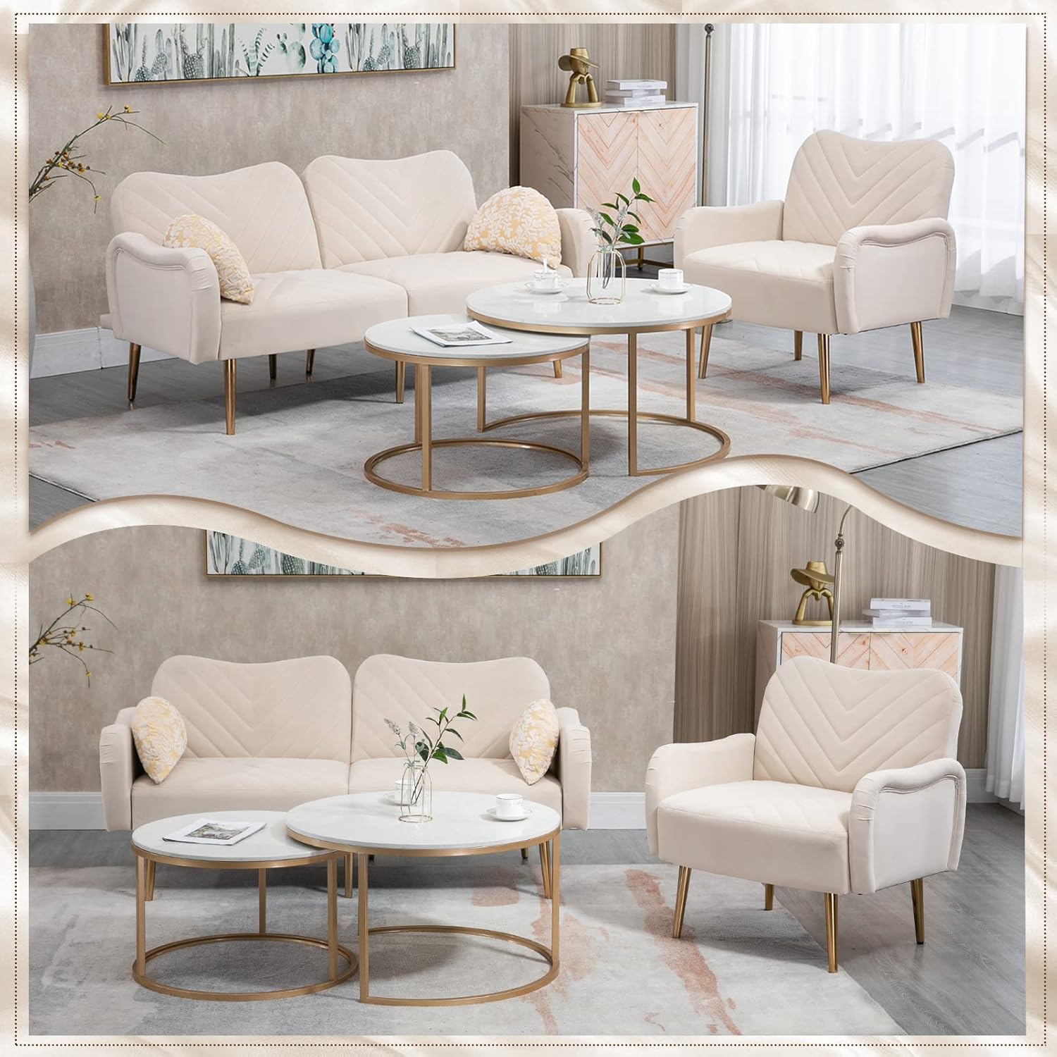 Antetek Silla decorativa moderna de terciopelo, sillón tapizado para sofá individual con patas de metal dorado rosa, sillón lateral copetudo para