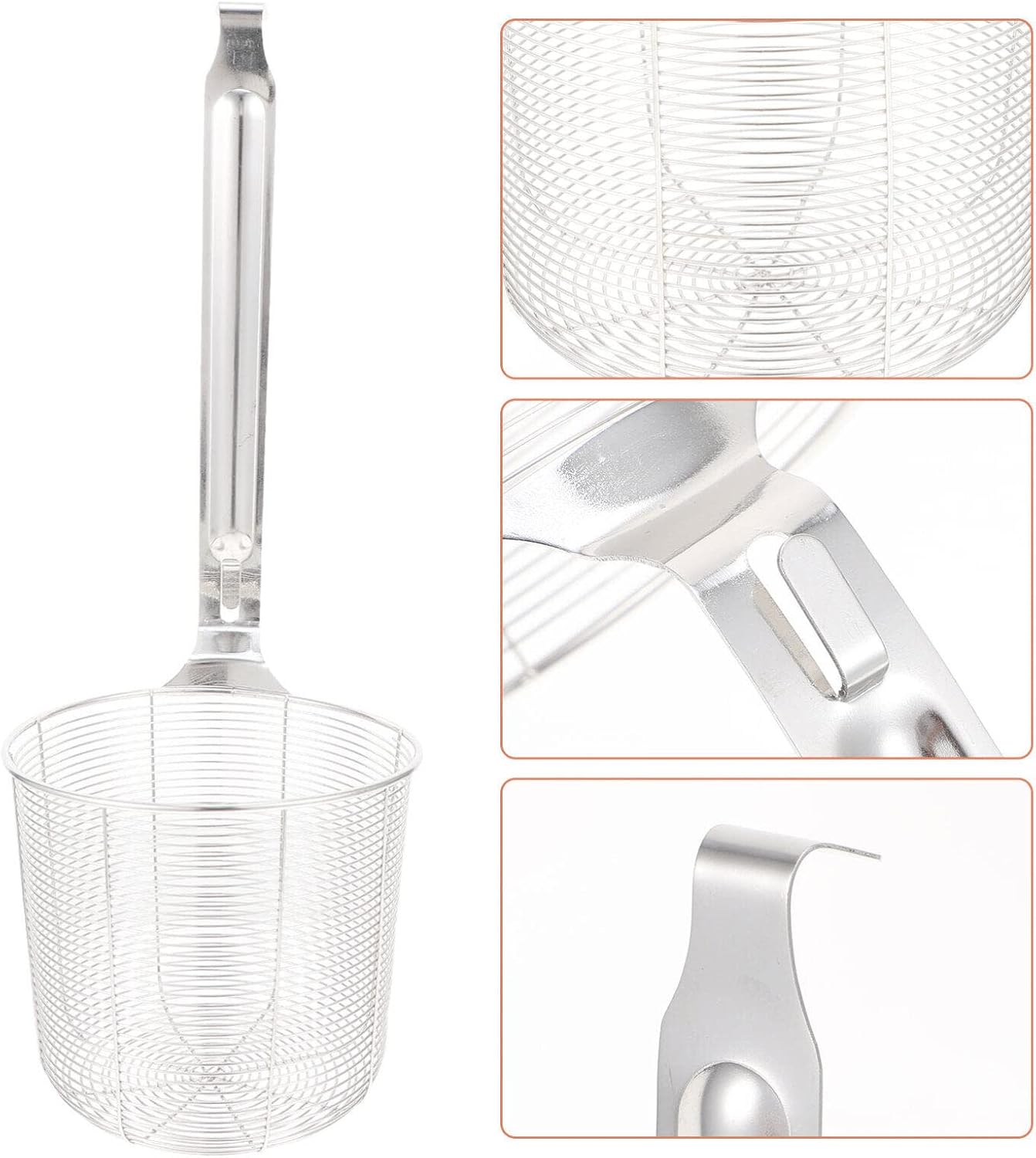 ZzzaNa Cesta de papas fritas de acero inoxidable, cesta de metal para freír, colador de araña, colador de espaguetis, colador de fideos, escurridor