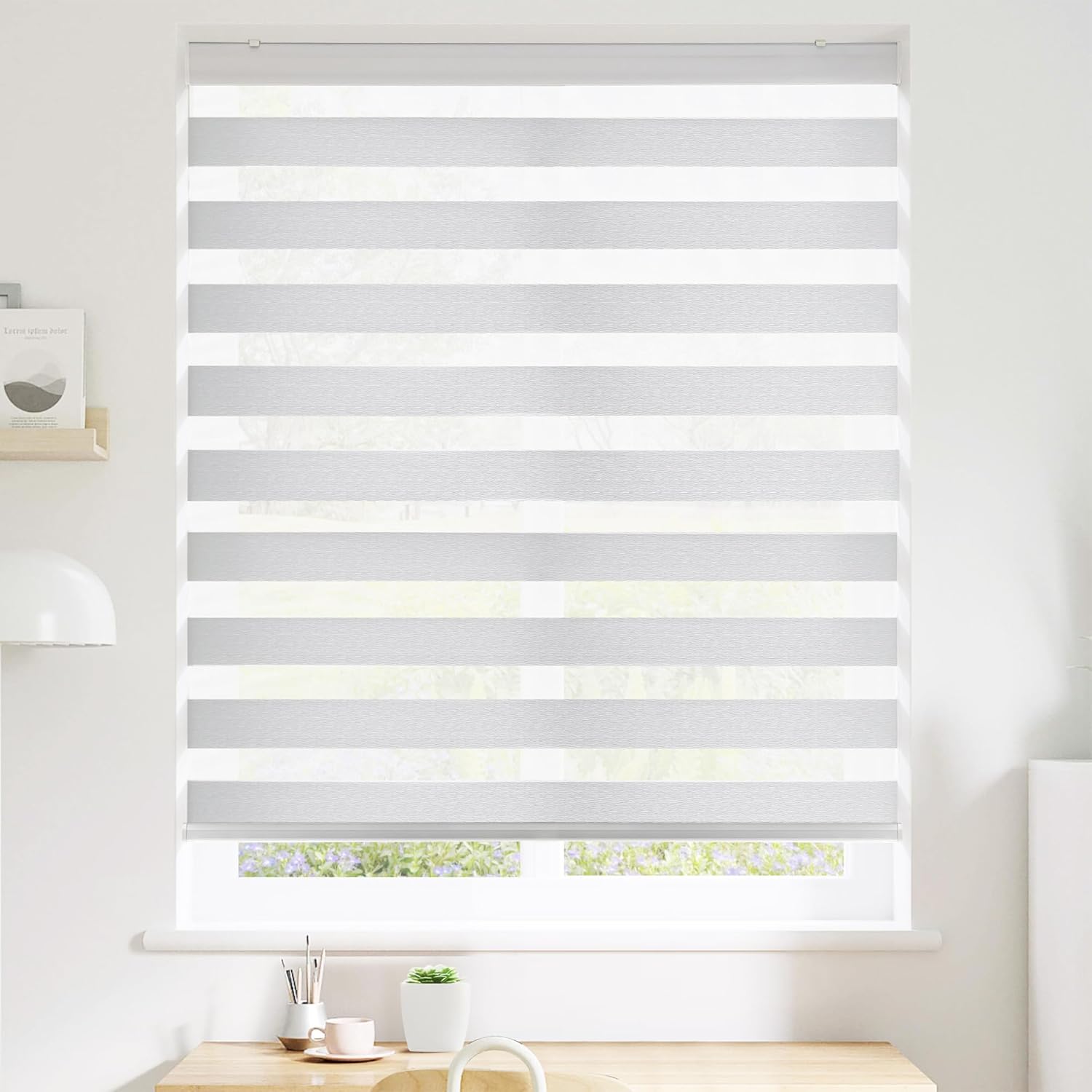 SHECUTE Persianas tipo cebra sin cordón para ventanas, filtran la luz, oscurecimiento de la habitación, persianas enrollables para sala de estar,
