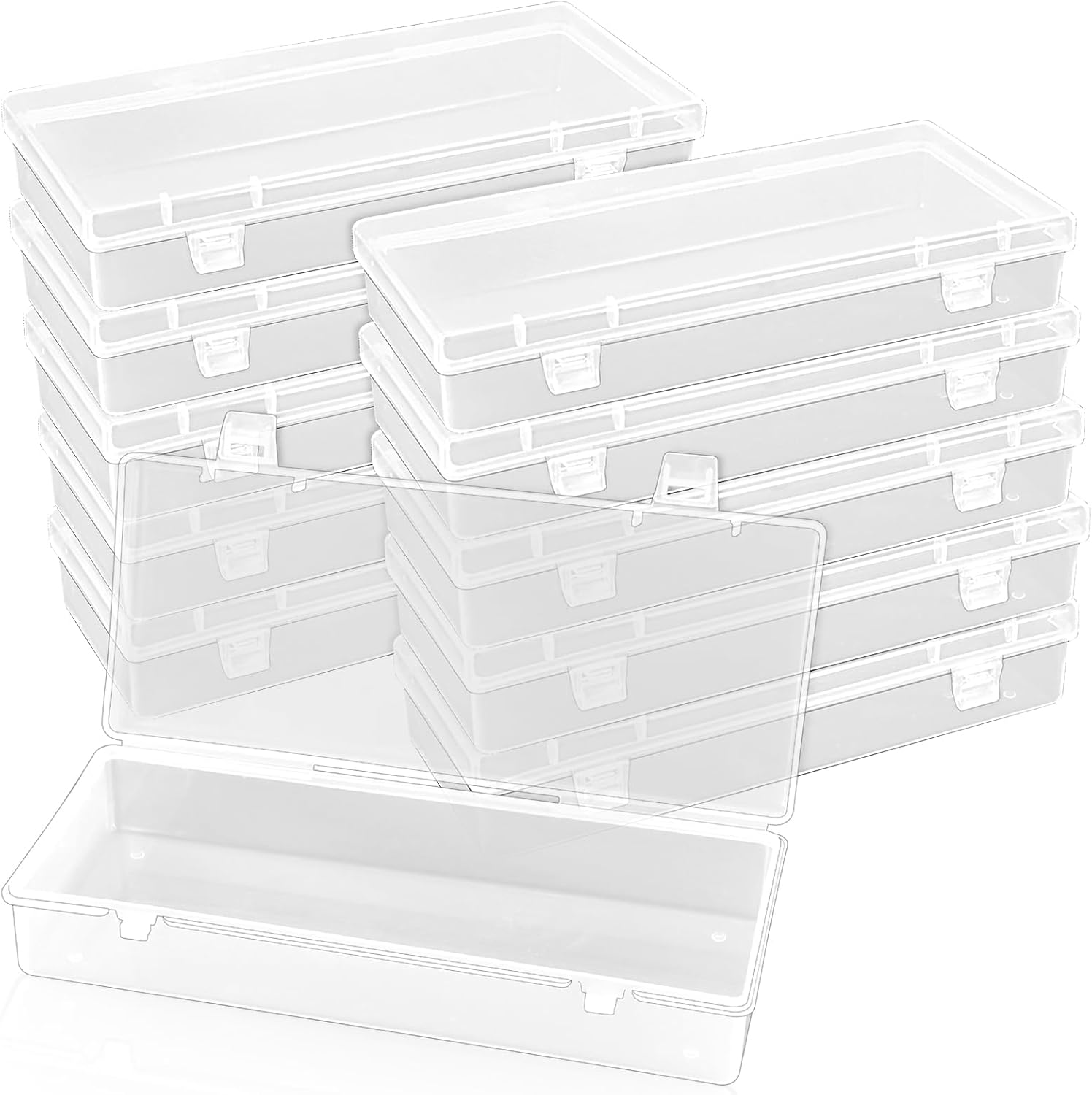 Fansunta 10 cajas de almacenamiento de plástico de 6 pulgadas, pequeños recipientes de almacenamiento con tapas con bisagras, cajas transparentes