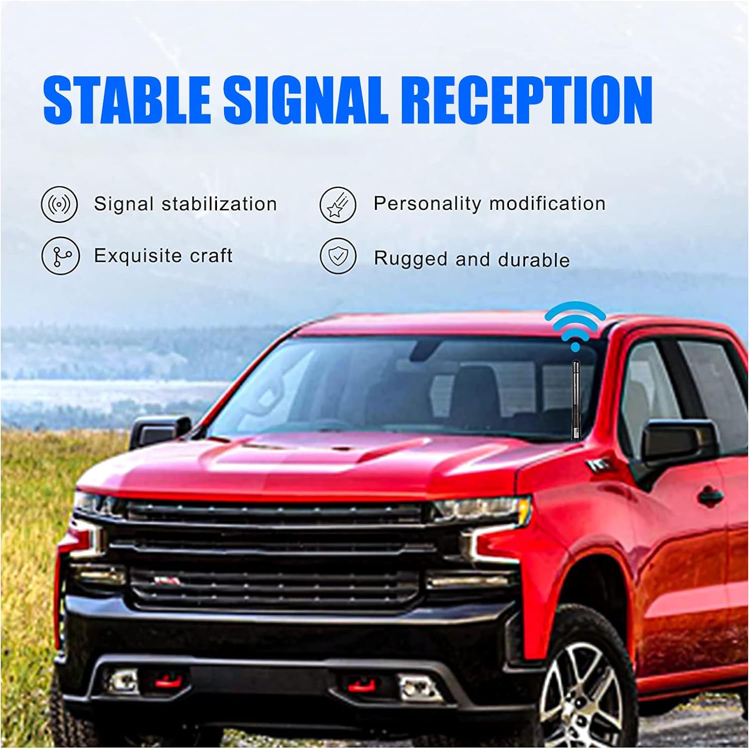 Pack-1 Antena de fibra de carbono para automóvil, bandera estadounidense, antena de radio de automóvil de superficie pulida de 4.72 pulgadas con