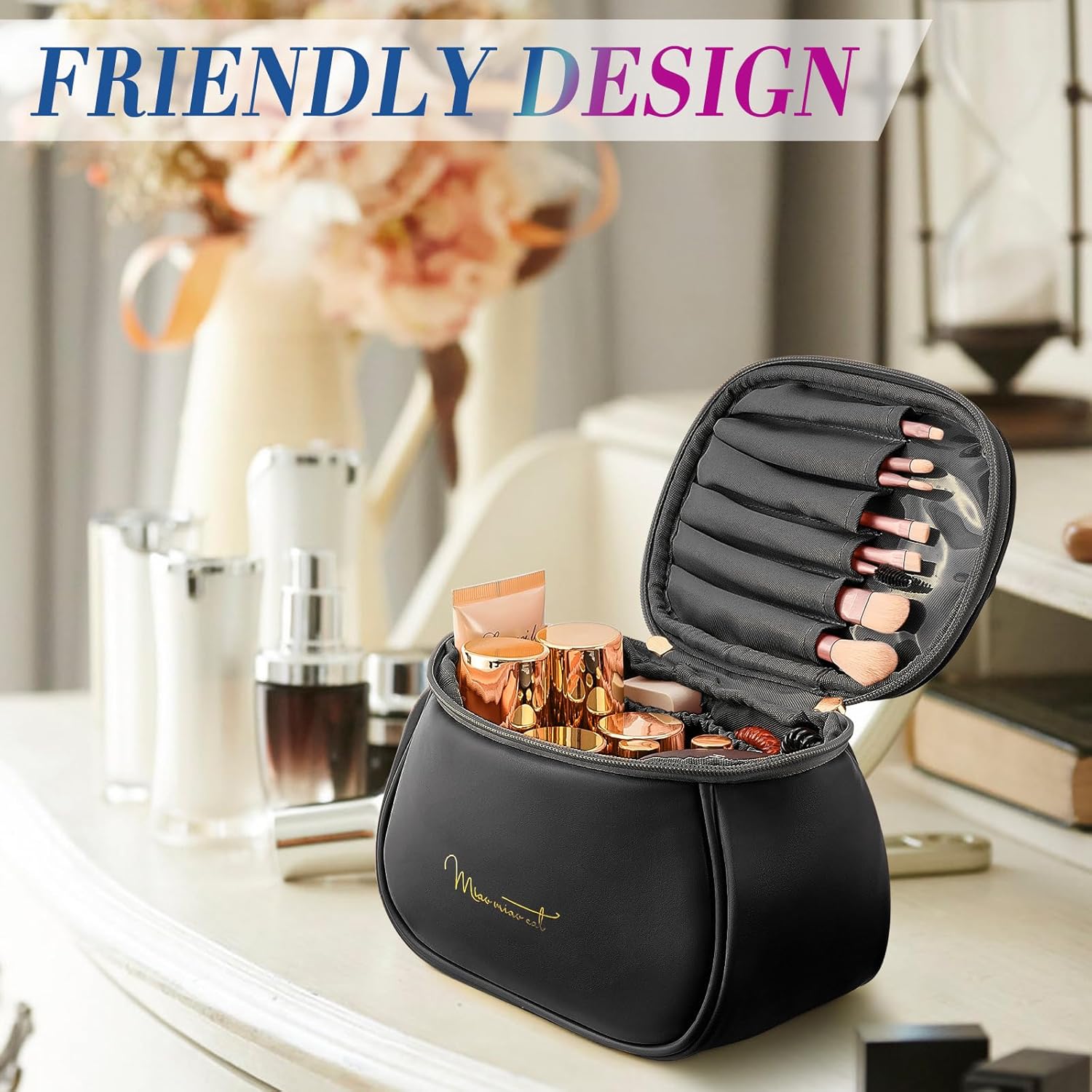 BLUEFATTY Bolsas de cosméticos para mujer, bolsa de maquillaje de viaje de gran capacidad, organizador de maquillaje e, Negro -, Moda Small