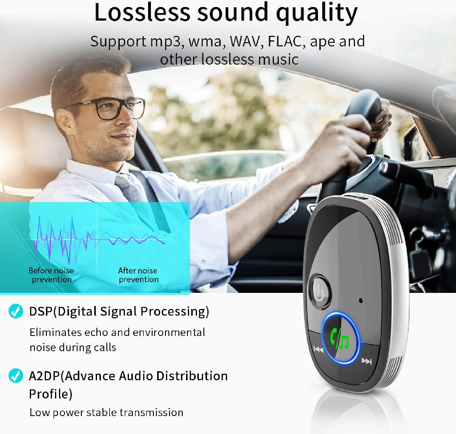 Adaptador AUX Bluetooth para automóvil, receptor Bluetooth 5.0 portátil para cocheestéreo domésticoauriculares con cable, transmisión de música,