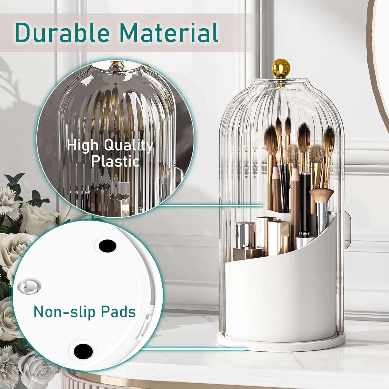 GAXmi Soporte para brochas de maquillaje con tapa, organizador de herramientas cosméticas, giratorio de 360 grados, impermeable, a prueba de polvo,