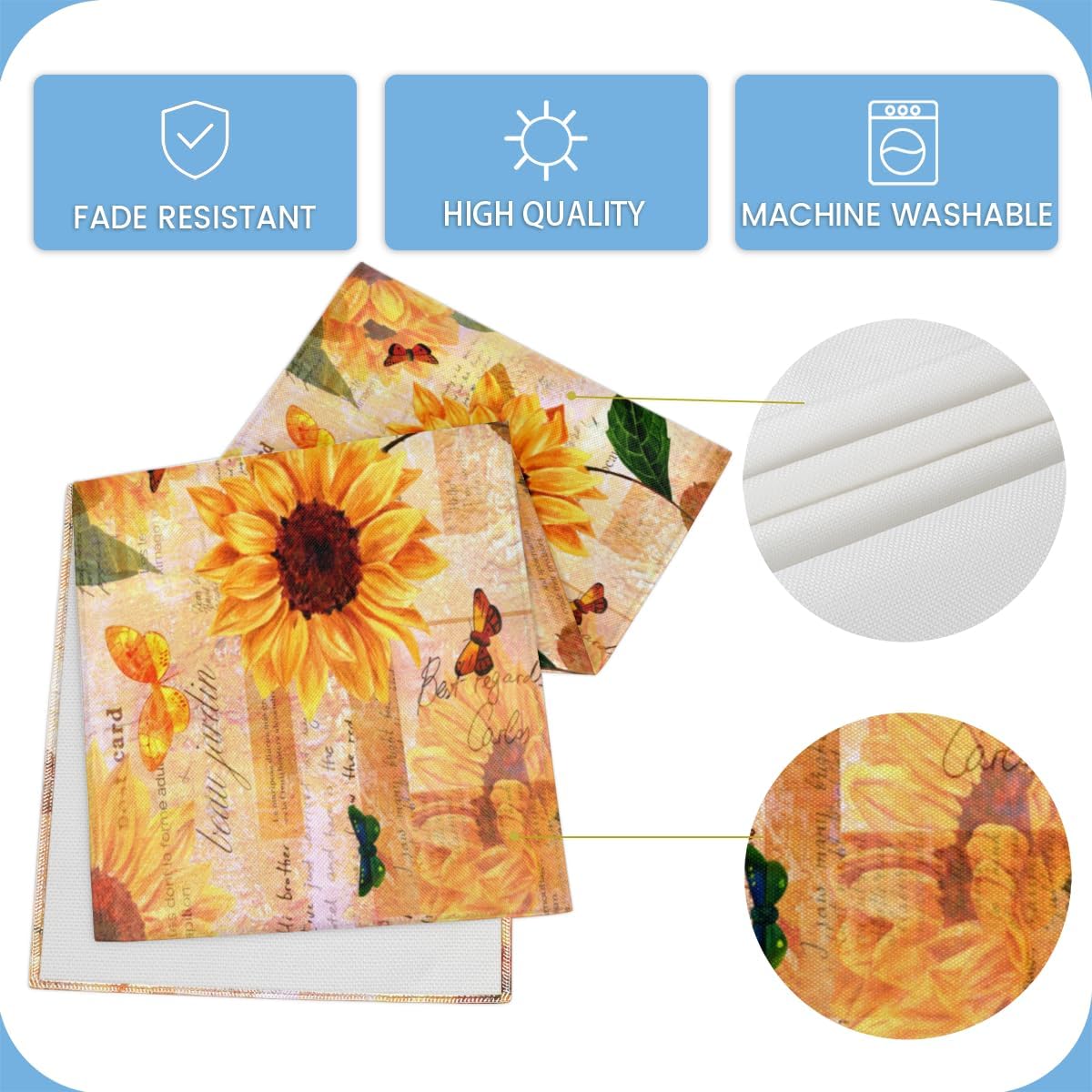 Table Runner Rustic Floral Sunflowers, Autumn Rustic Linen Table Cloth Kitchen Dining Table Decor for Home Party 13 x 72 Inches