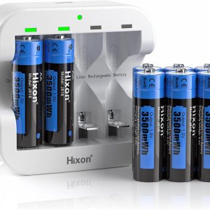 Hixon Paquete de 8 baterías de litio AA recargables de 1.5 V, 3500 mWh de alta capacidad de larga duración con cargador de batería AA ultra rápido, Hixon Paquete de 8 baterías de litio AA recargables de 1.5 V, 3500 mWh de alta capacidad de larga duración con cargador de batería AA ultra rápido,