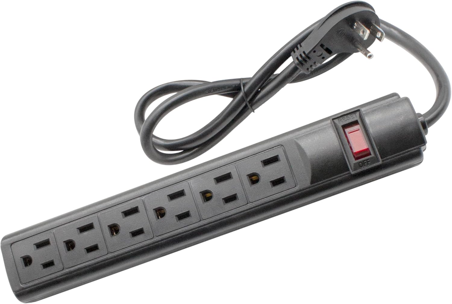STEREN Tira protectora de sobretensiones de plástico, 6 salidas, cable de 3 pies, enchufe de ángulo recto, 240 julios, negro 905-132