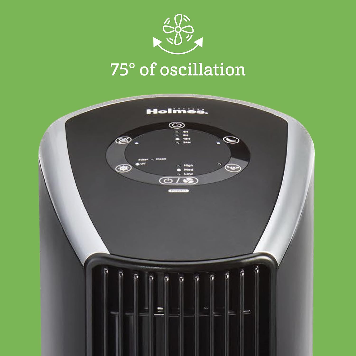Holmes Purificador de aire con filtro HEPA que reduce errores, filtro de aire de habitación media, purificador de aire oscilante con tecnología UV