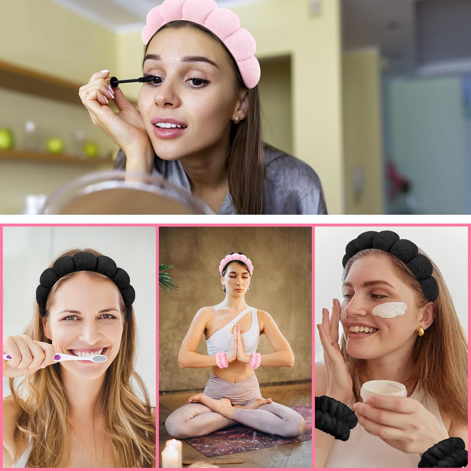 Juego de 6 diademas de spa y muñequeras, diademas para el cuidado de la piel, diadema de maquillaje, diadema de esponja para lavar la cara, diademas
