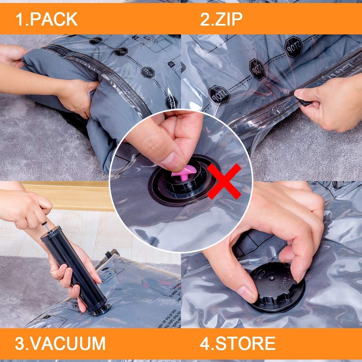 Paquete de 24 bolsas de almacenamiento al vacío con bomba eléctrica, (5 jumbo, 5 grandes, 5 medianas, 5 pequeñas, 4 bolsas enrollables) bolsa