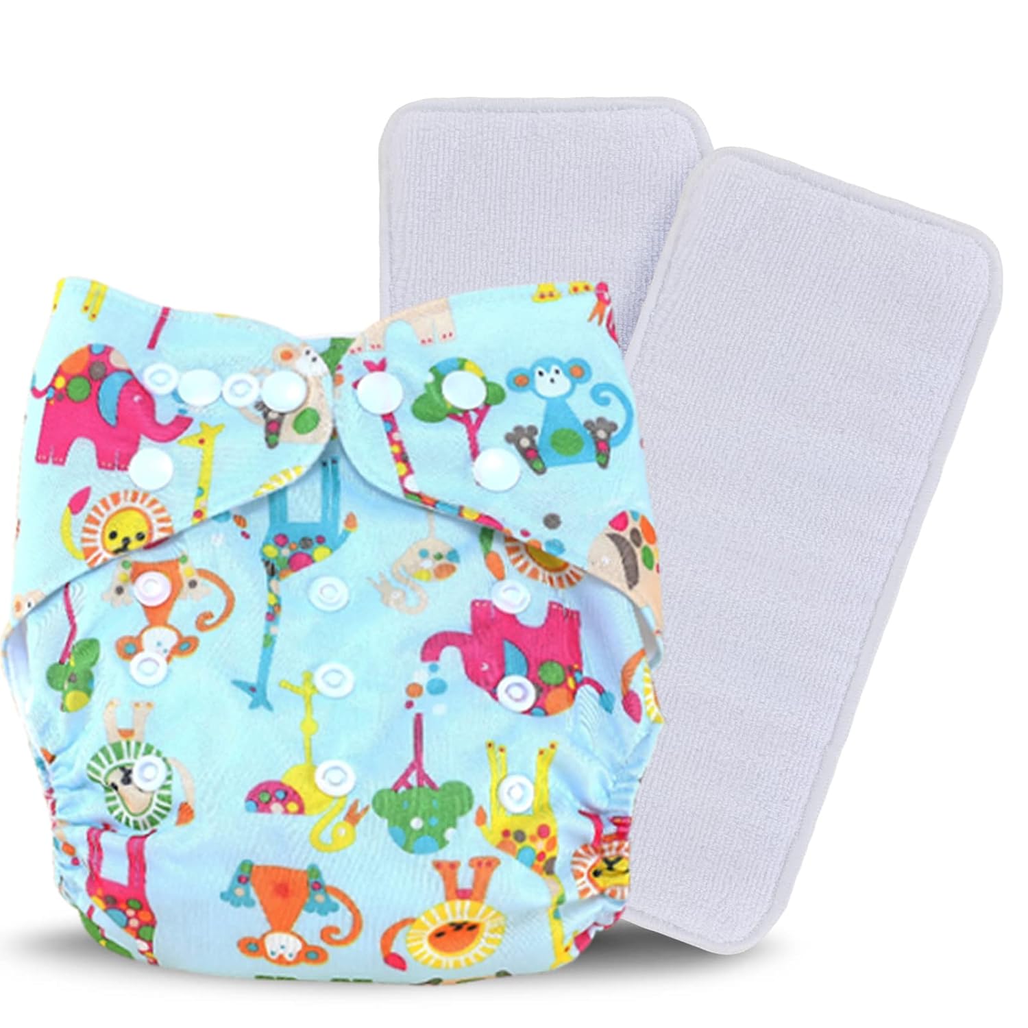 Pañal de tela lavable reutilizable talla única ajustable para bebé, 1 pañal y 2 piezas de insertos de microfibra de 3 capas