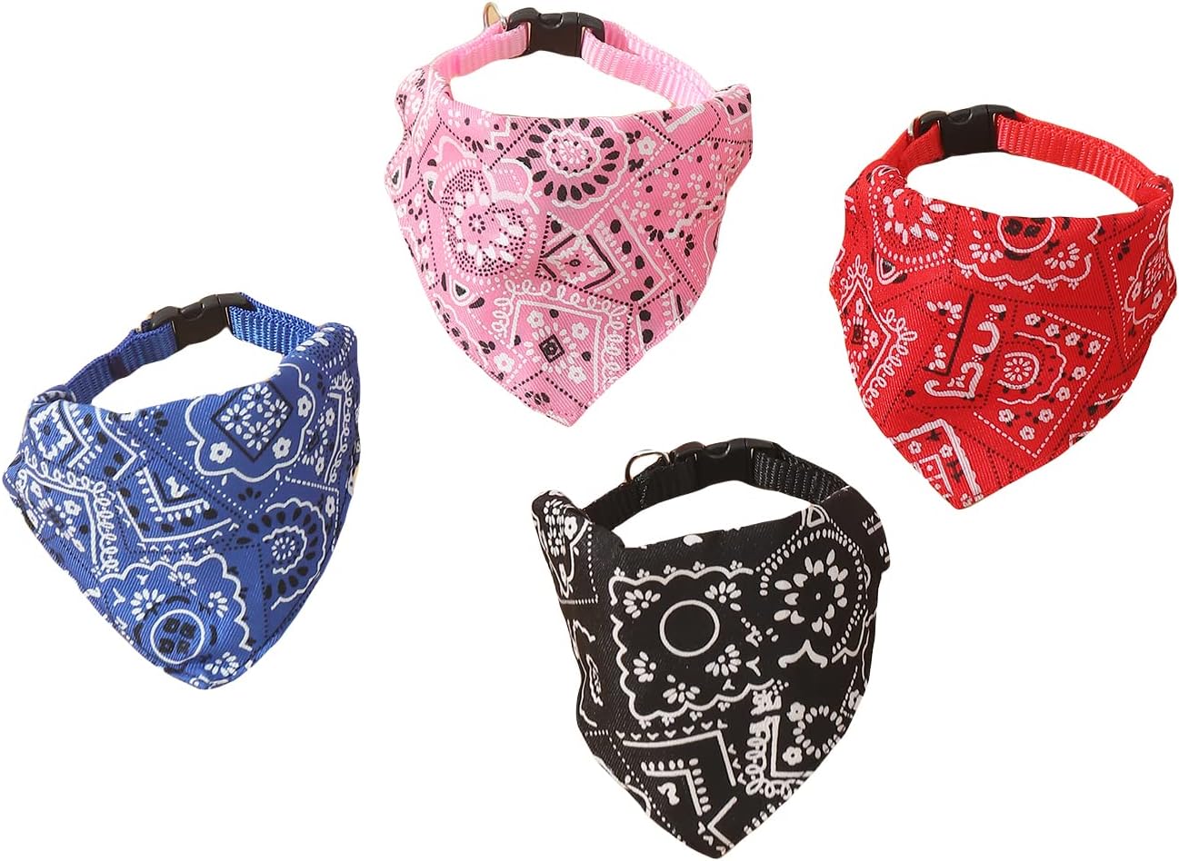 QWINEE 4 pañuelos tipo bandana para perro, bandana para gato, ajustable para cachorros, gatos, gatitos y perros pequeños, multicolor, grande