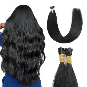 Sunya Extensiones de cabello humano con punta I Tip de 20 pulgadas, extensiones de cabello humano negro azabache con punta en Itip extensiones de Sunya Extensiones de cabello humano con punta I Tip de 20 pulgadas, extensiones de cabello humano negro azabache con punta en Itip extensiones de