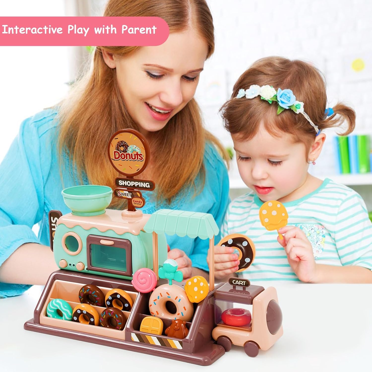 Juego de tienda de donas para niños pequeños, caja registradora y hornomicroondas incluidos, con música ligera y sonora, juguete de regalo de